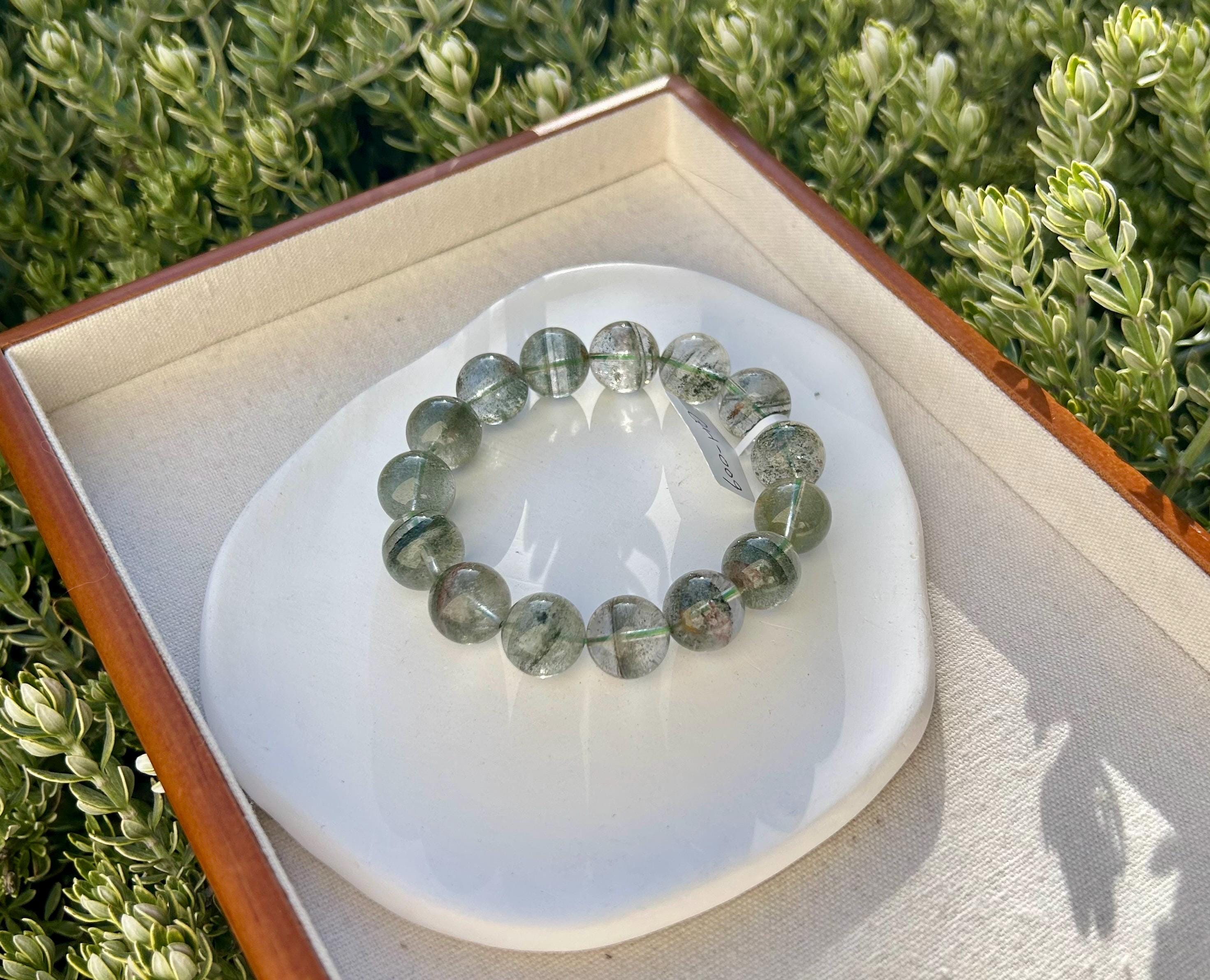 Chunky Green Phantom Quartz Bracelet: Chunky Crystal Wealth Stone, 14mm+ green phantom quartz (GH-009)