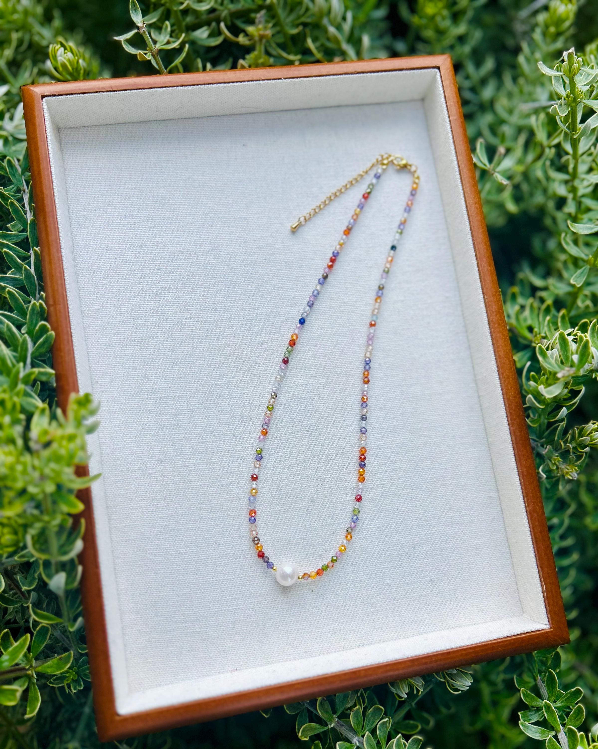 Colorful Rainbow color Spinel Stone and Pearl Necklace
