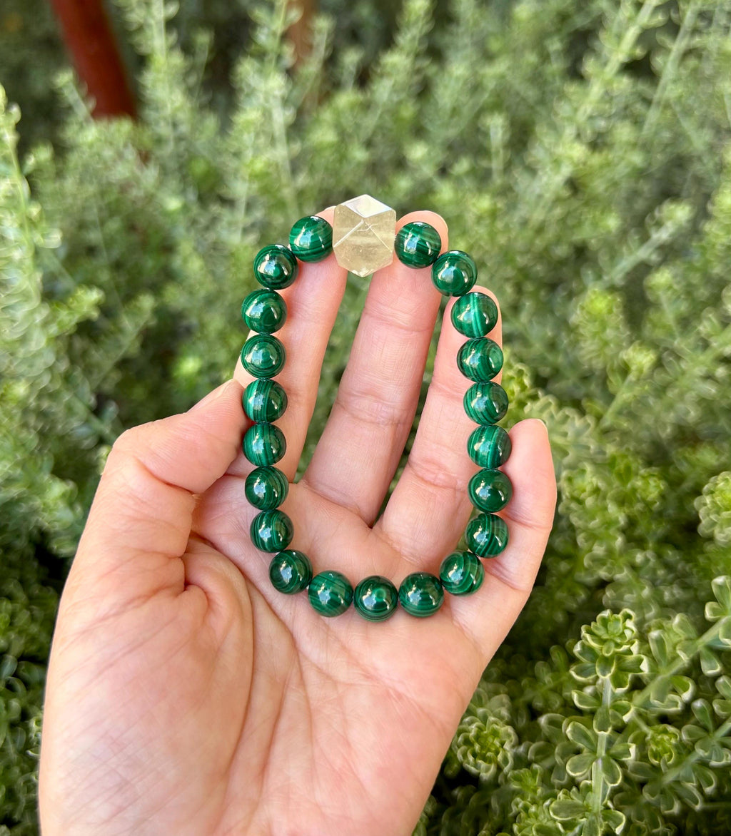 High Quality Natural Malachite Bracelet, Peacock Stone Beads Bracelet, fits up to 17cm wrist (26-131)