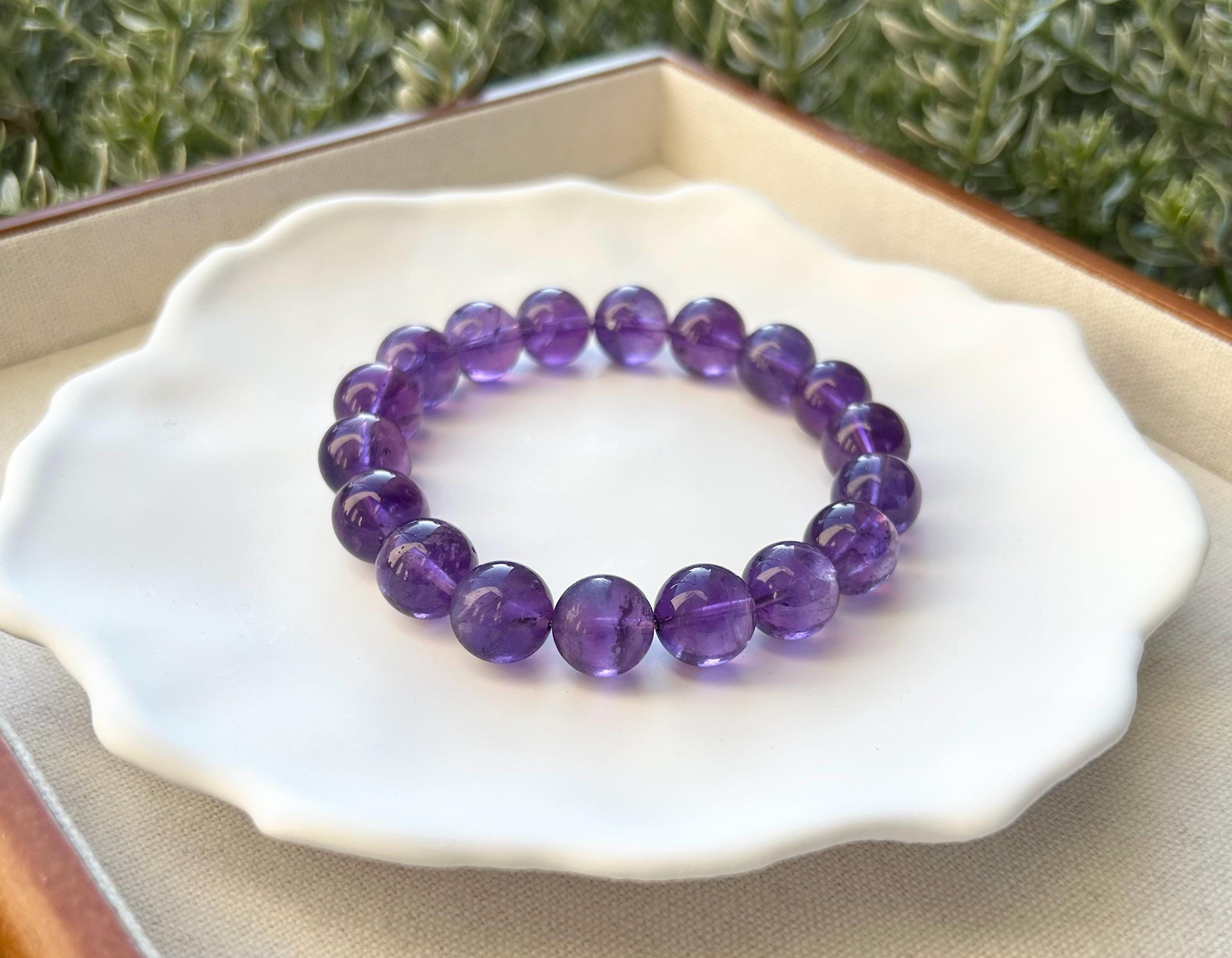 Natural Chunky Amethyst Beaded Bracelet: Natural Crystal, Healing Stone, 11.5-12mm beads, Fits up to 17.2cm wrist)  (25-189)