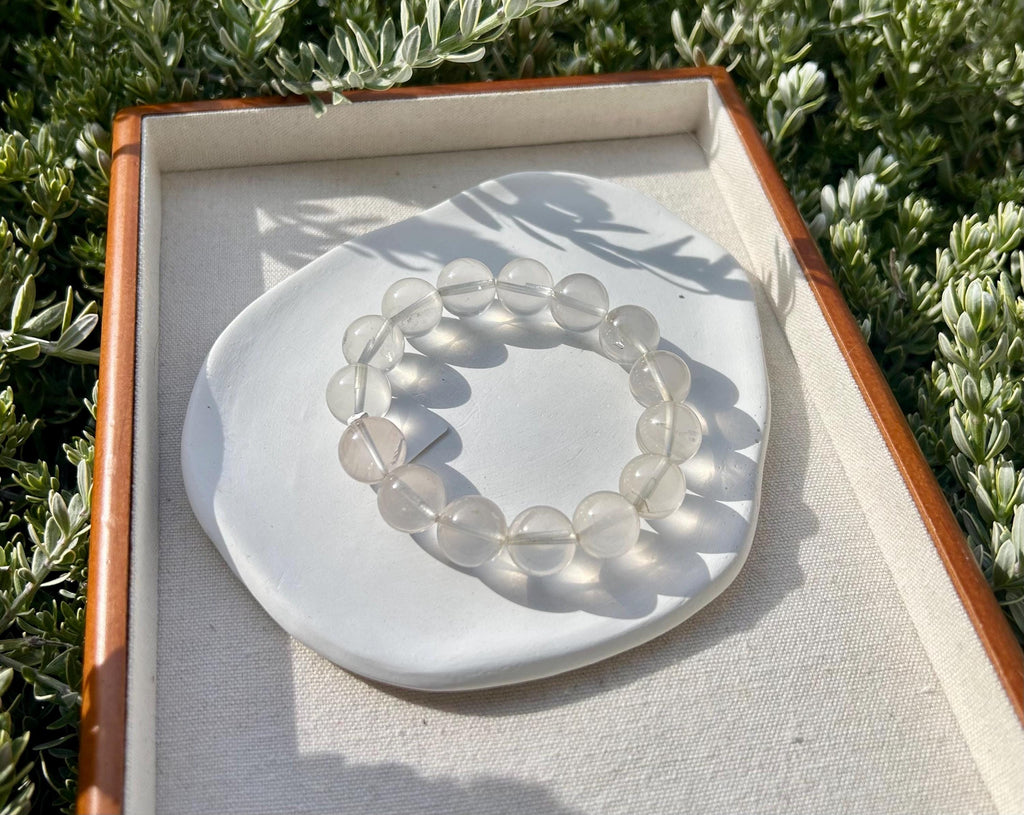 Chunky Pretty Milky Clear Quartz crystal Bracelet - 14mm beads,  Fits up to 17cm wrist (26-043)