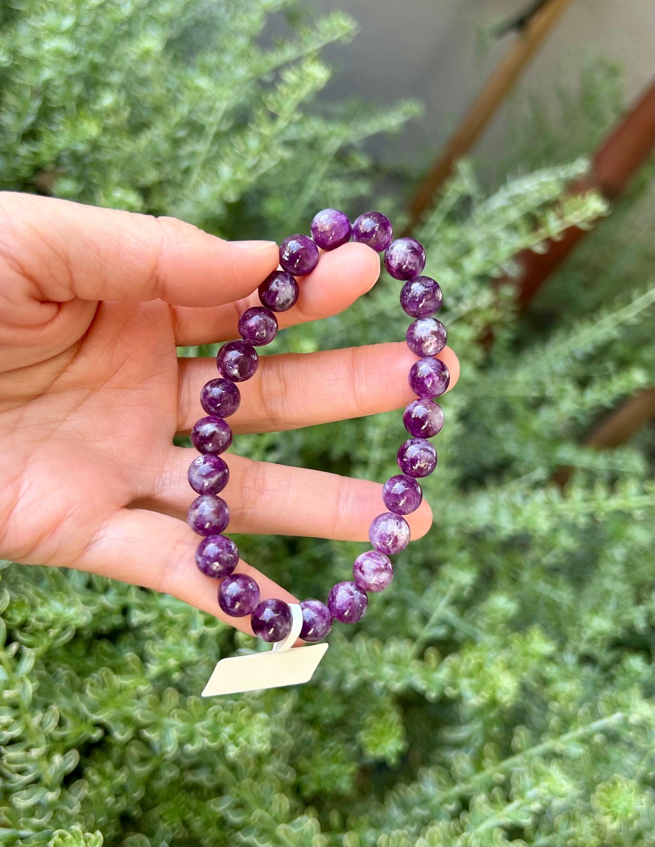 Purple Lepidolite Bracelet: Mica Rutilated Quartz, Fits 17cm Wrist, (25-083)