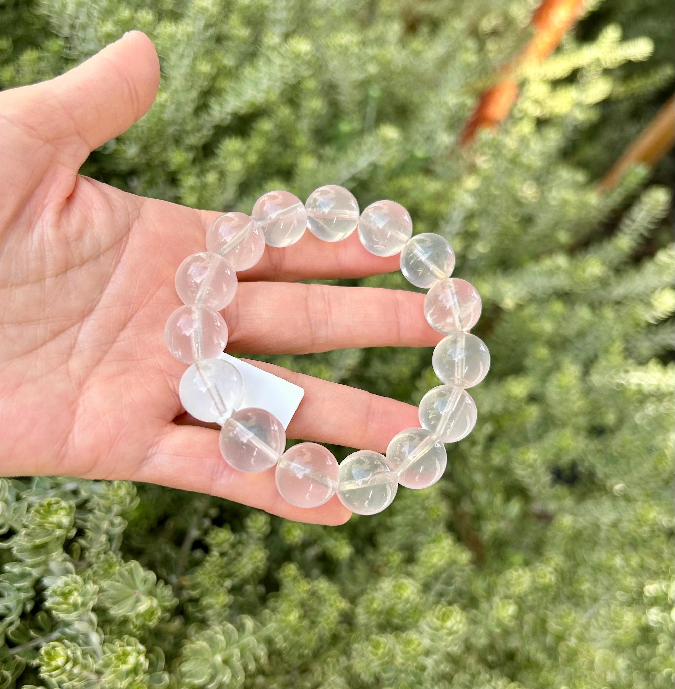 Chunky Pretty Milky Clear Quartz crystal Bracelet - 14mm beads,  Fits up to 17cm wrist (26-043)