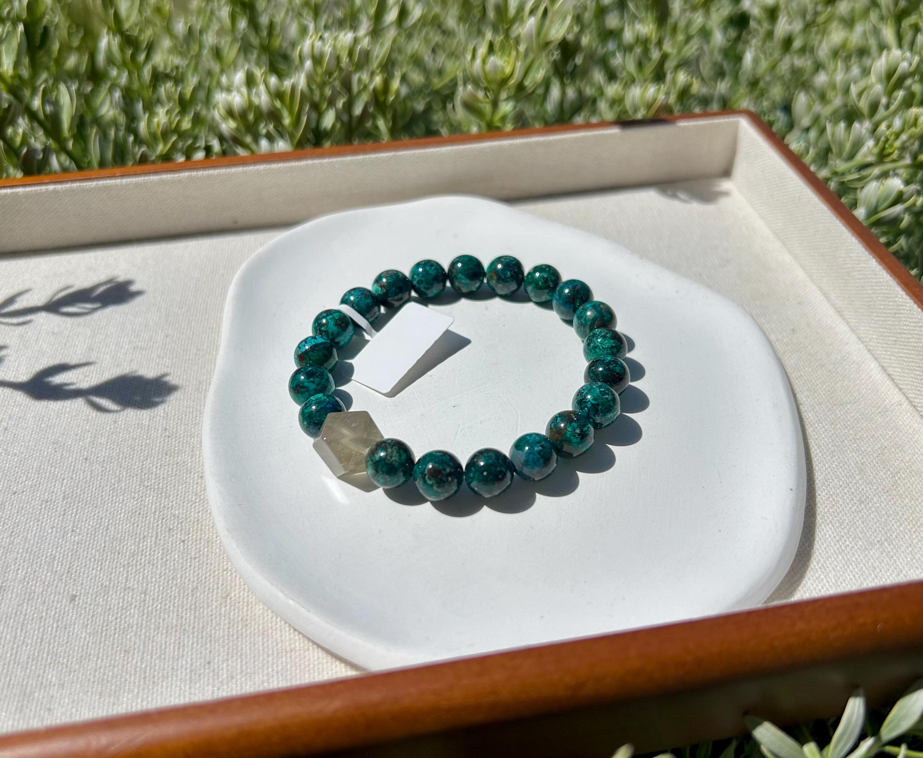 Chrysocolla Bead bracelet featured with a libyan bead, fits up to 17cm wrist (26-130)