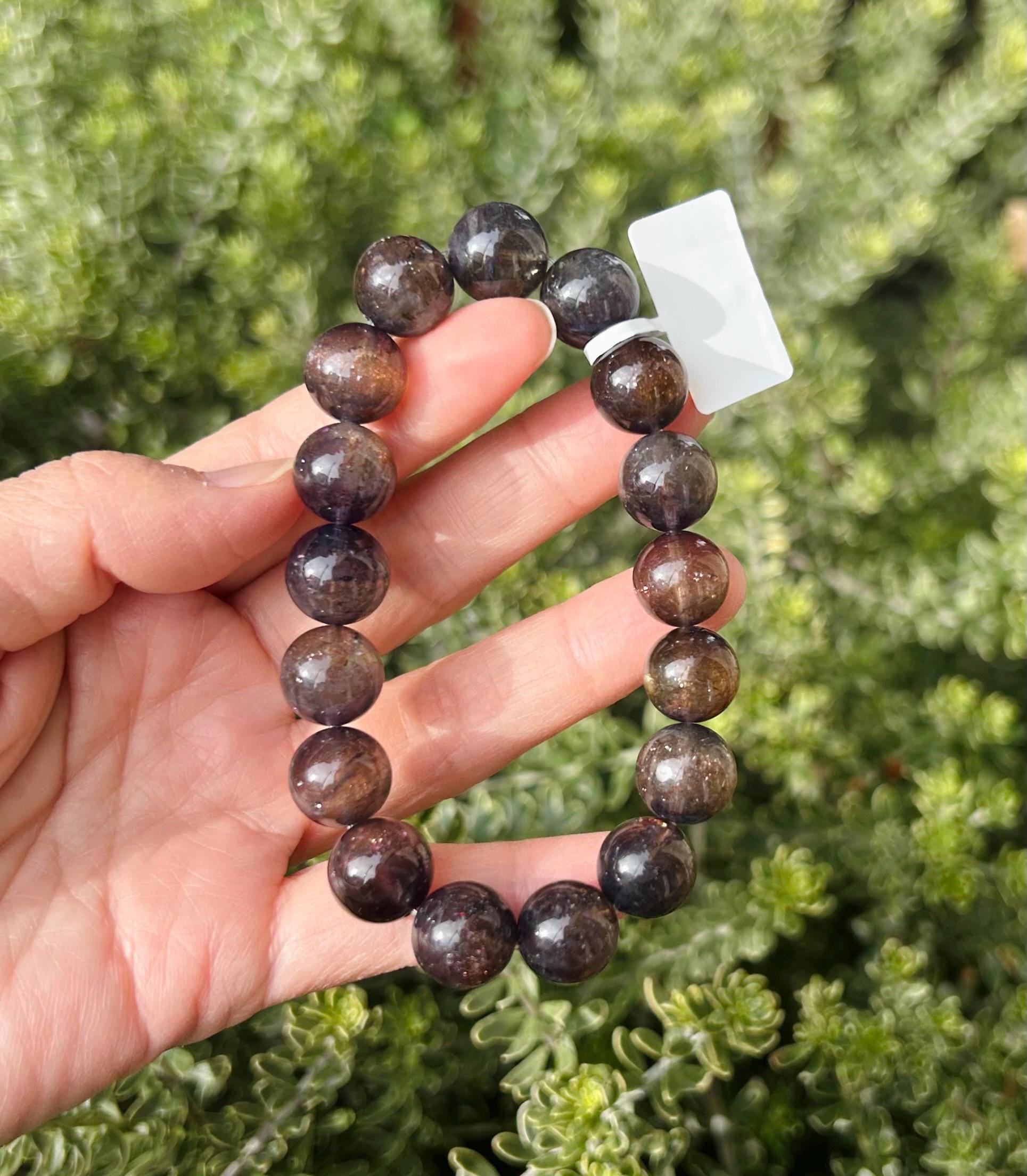 Sunstone iolite with Blood-Like Inclusions Chunky 12mm beads bracelet, Deep Violet with Red Inclusions, Fits up to 16.8cm wrist (GH-009)