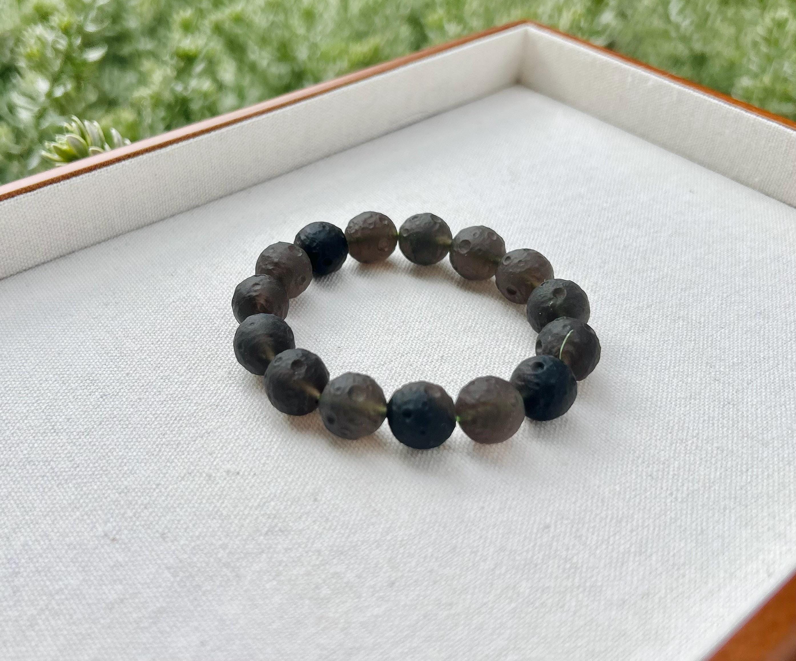 Rare seen Transparent Obsidian Beads Bracelet, Natural Black Obsidian, Genuine Crystal Bracelet, Stretchy Beads Bracelet