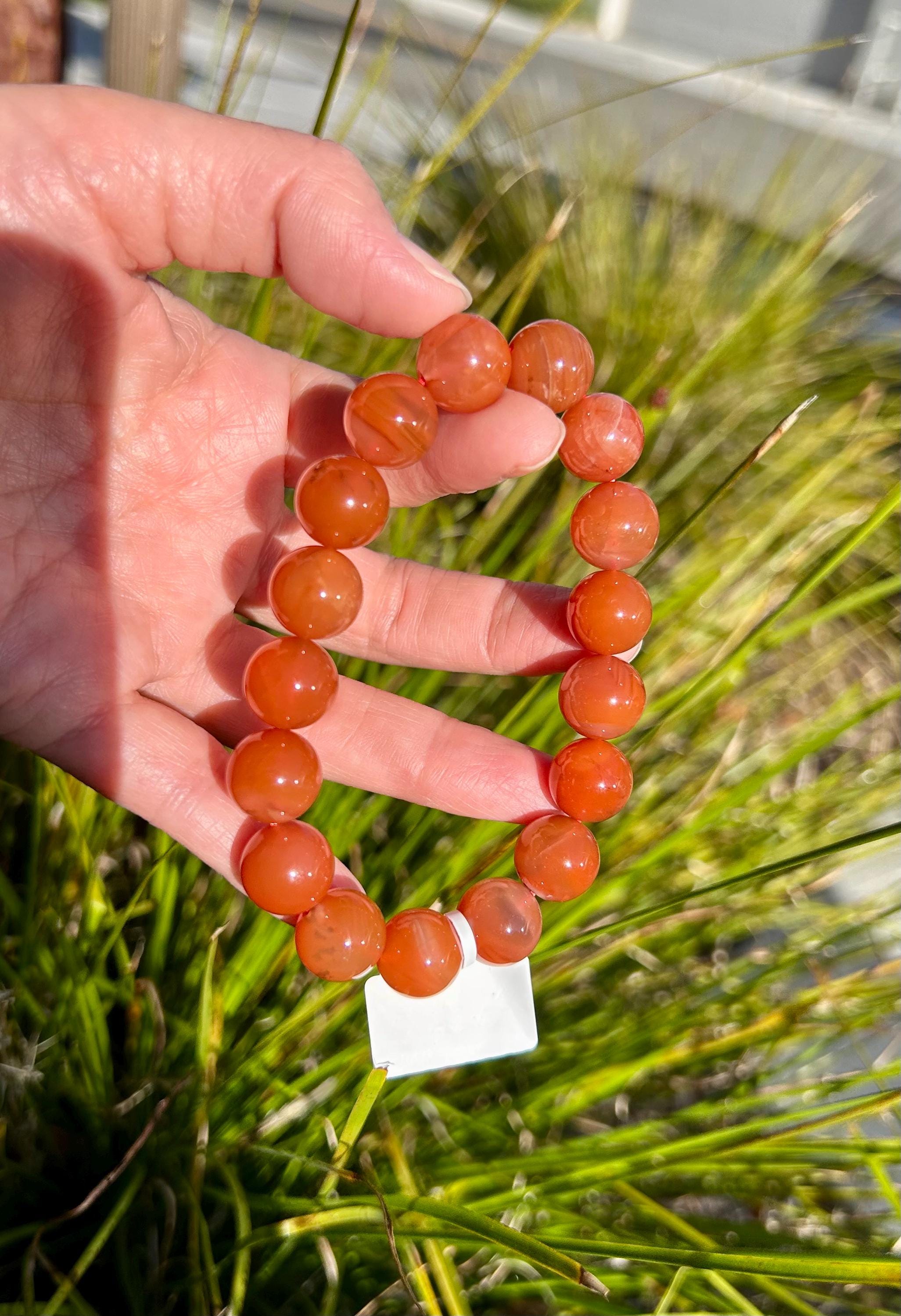 Untreated Sichuan Nanhong Agate Bracelet, 12mm Nan Hong Beads - US SELLER (26-150)