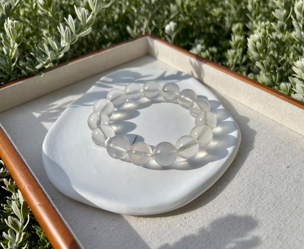Chunky Pretty Milky Clear Quartz crystal Bracelet - 14mm beads,  Fits up to 17cm wrist (26-043)
