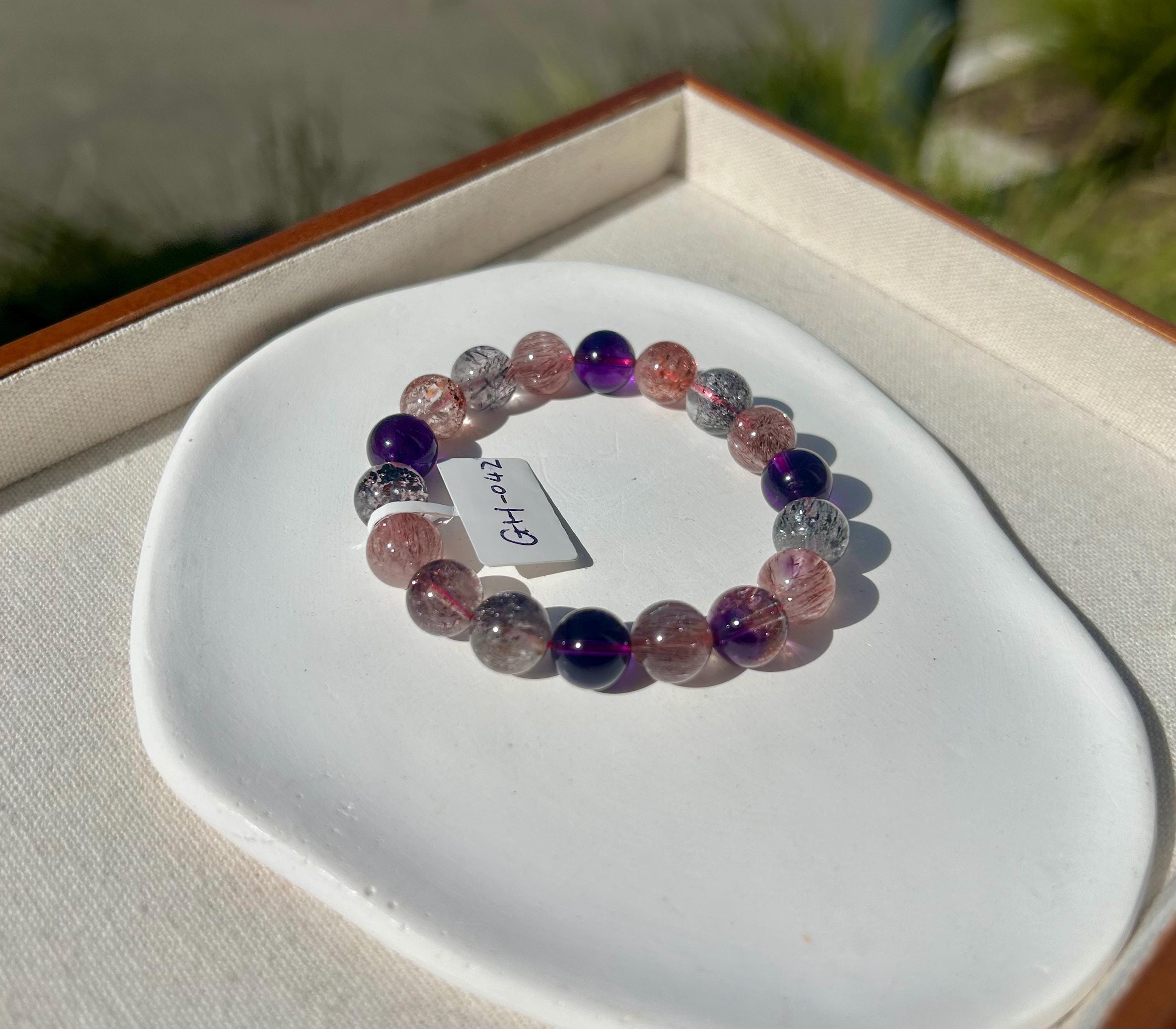Premium Select, High Grade Super Seven Crystal Bead Bracelet: Abundant Minerals, 10.5mm+, GH-042