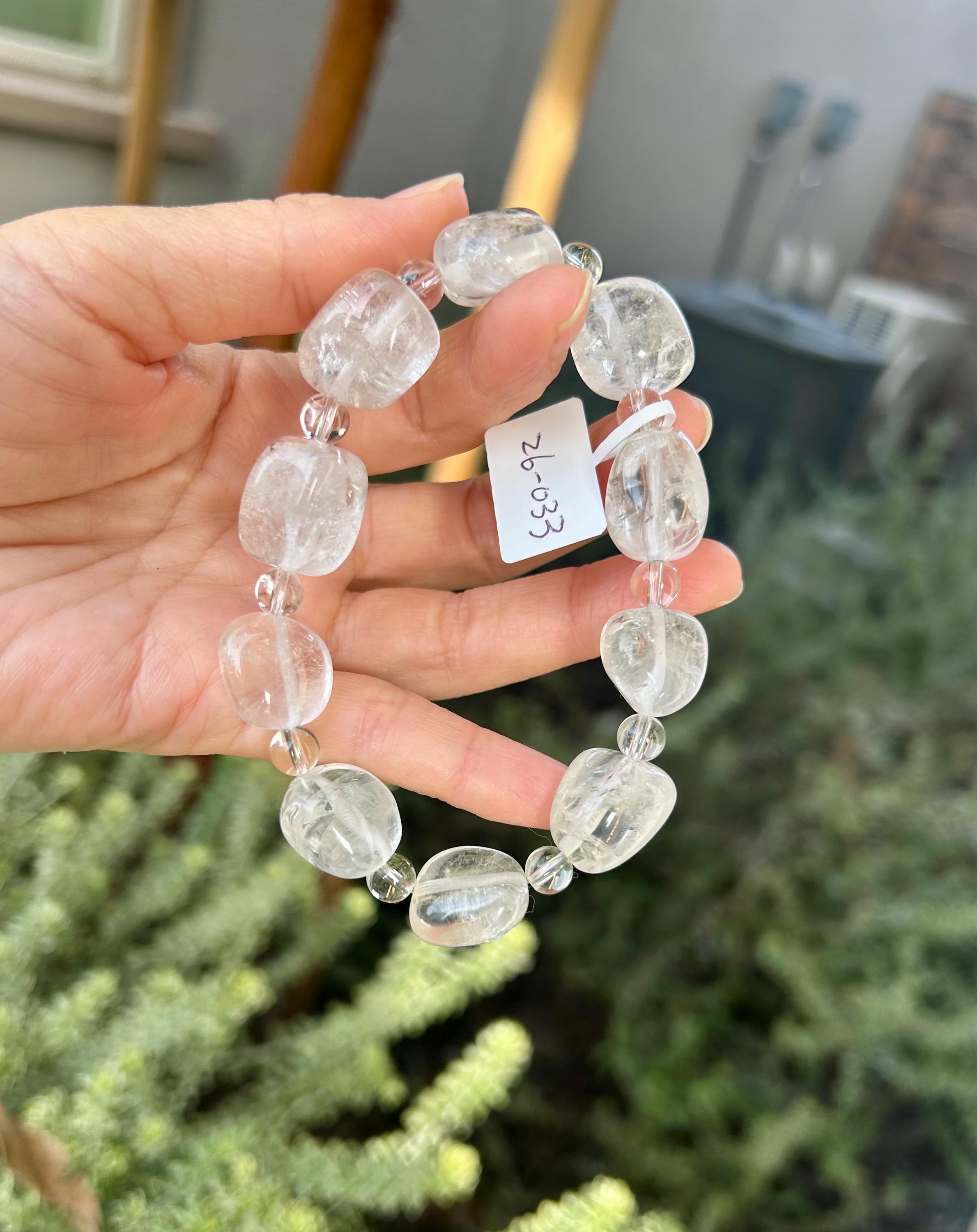 Clear Quartz Crystal Nugget Bracelet - Natural Stone Jewelry, fits up to 17.5cm wrist (26-033)