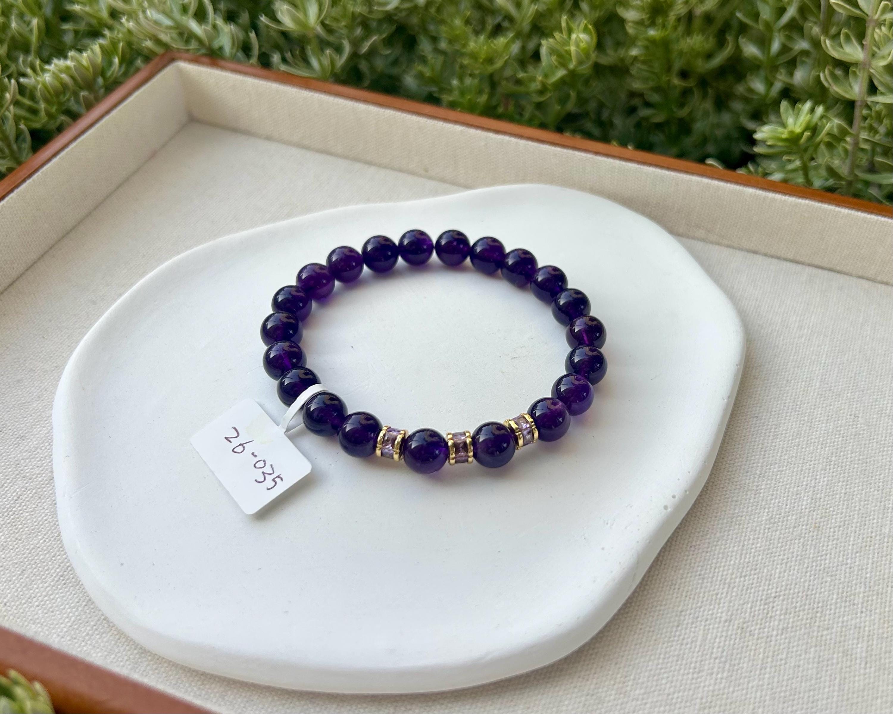 Dark purple color amethyst beads bracelet, Amethyst Bracelet, 9mm beads, fits up to 17cm wrist. (26-035)