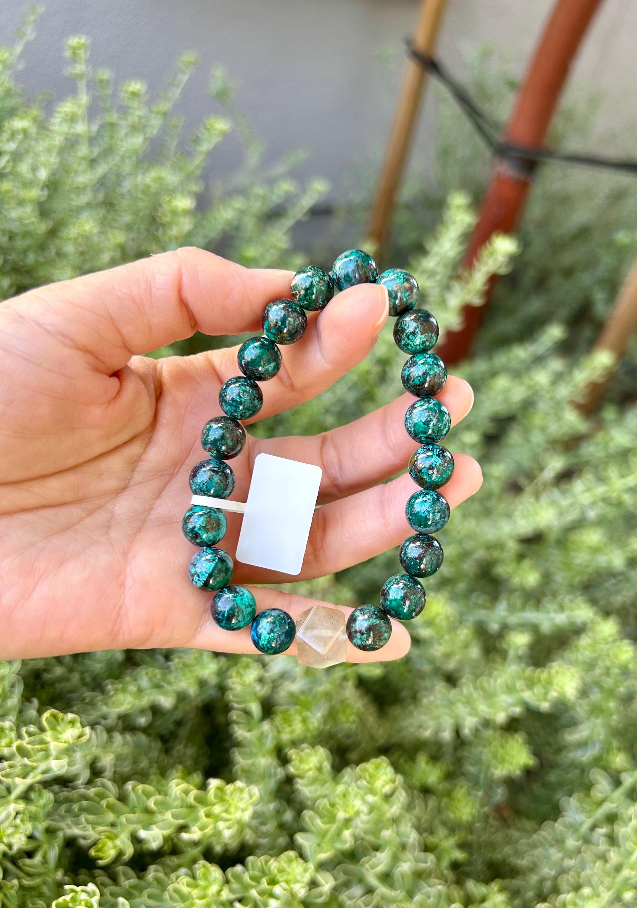 Chrysocolla Bead bracelet featured with a libyan bead, fits up to 17cm wrist (26-130)