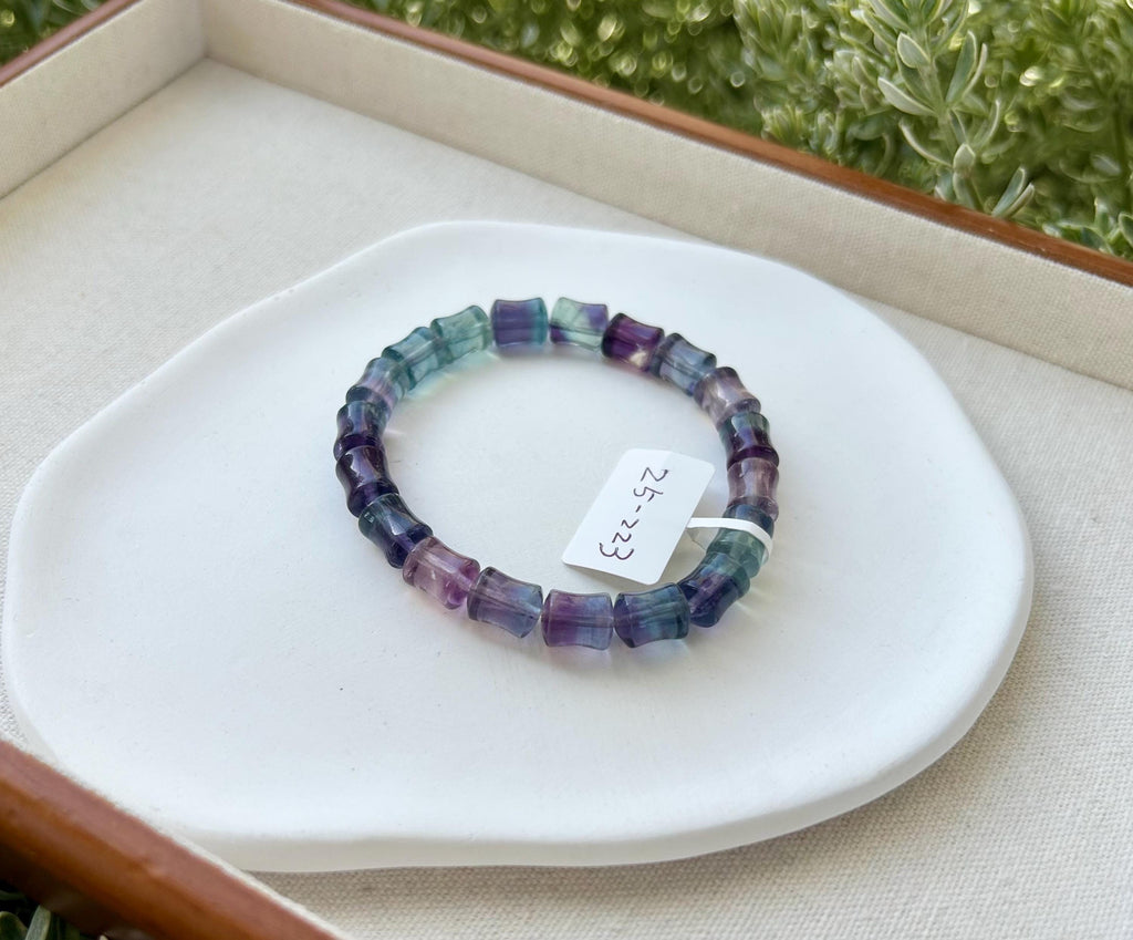 Icy Cylinder Fluorite Bracelet with Amethyst Accent - fits up to 17cm wrist (25-223)
