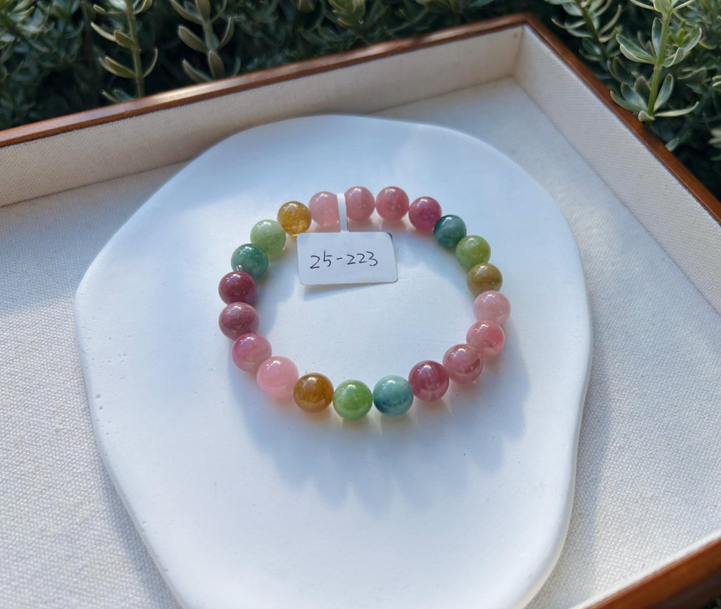 Premium select, Natural Rainbow Tourmaline 9mm+ beads Bracelet, Fits up to 16cm wrist. (GH-012)