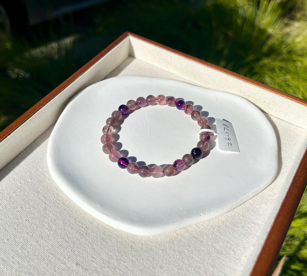 Super Seven Beads Bracelet: Rare Pattern Crystal Healing Jewelry, fits up to 17.5cm wrist (26-178)