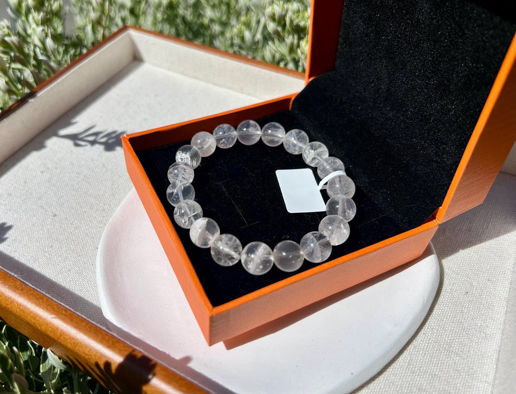Natural Clear Quartz with white phantom Crystal bracelet, 10mm beads, fits up to 16.5cm (26-117)