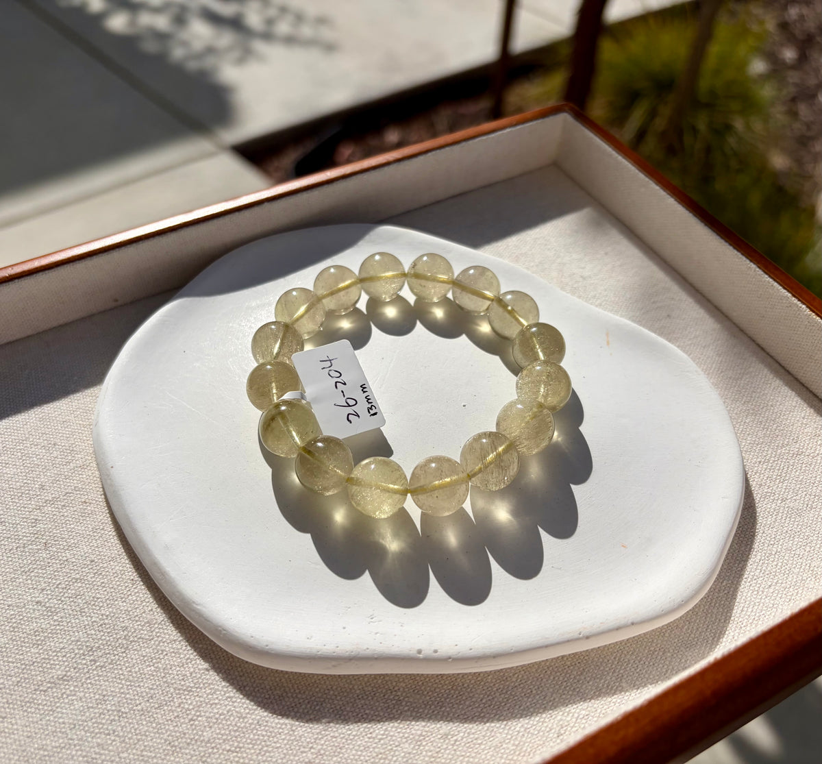 High Clarity Gold Libyan Desert Glass square beads Bracelet: Tektite Beads, 13mm+ beads, Fits up to 16.5cm wrist (26-204)