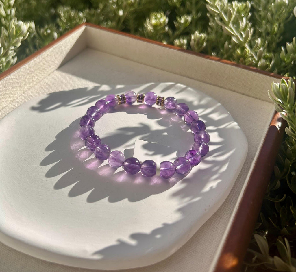 Clear Natural amethyst beads bracelet, Amethyst Crystal Stretchy Bracelet, Genuine Crystal (26-067)