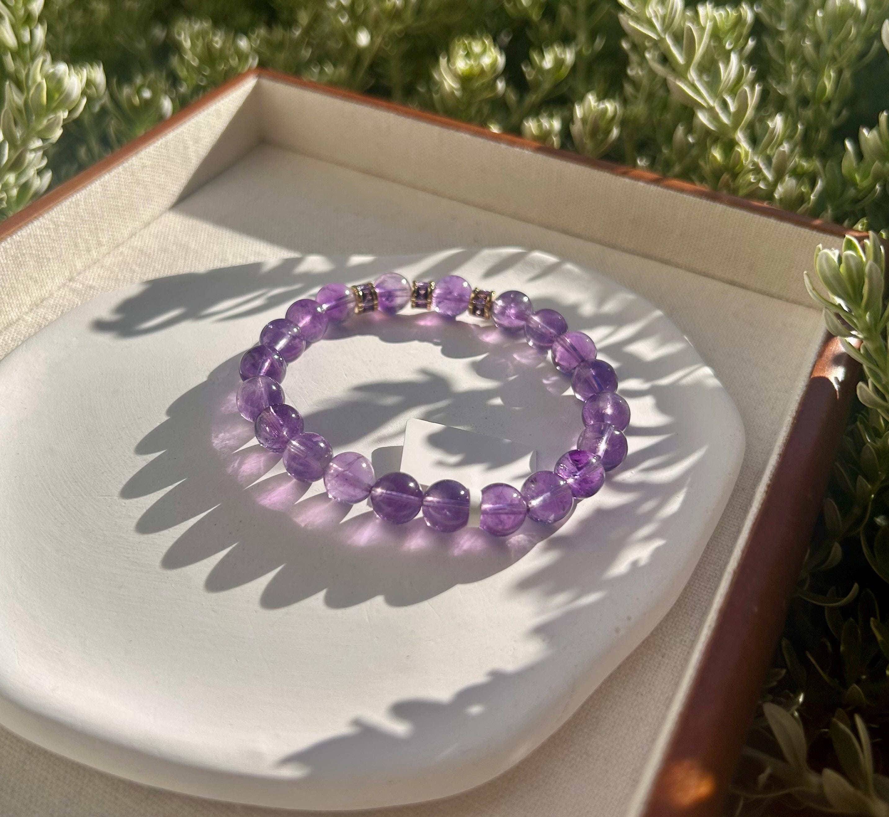 Clear Natural amethyst beads bracelet, Amethyst Crystal Stretchy Bracelet, Genuine Crystal (26-067)