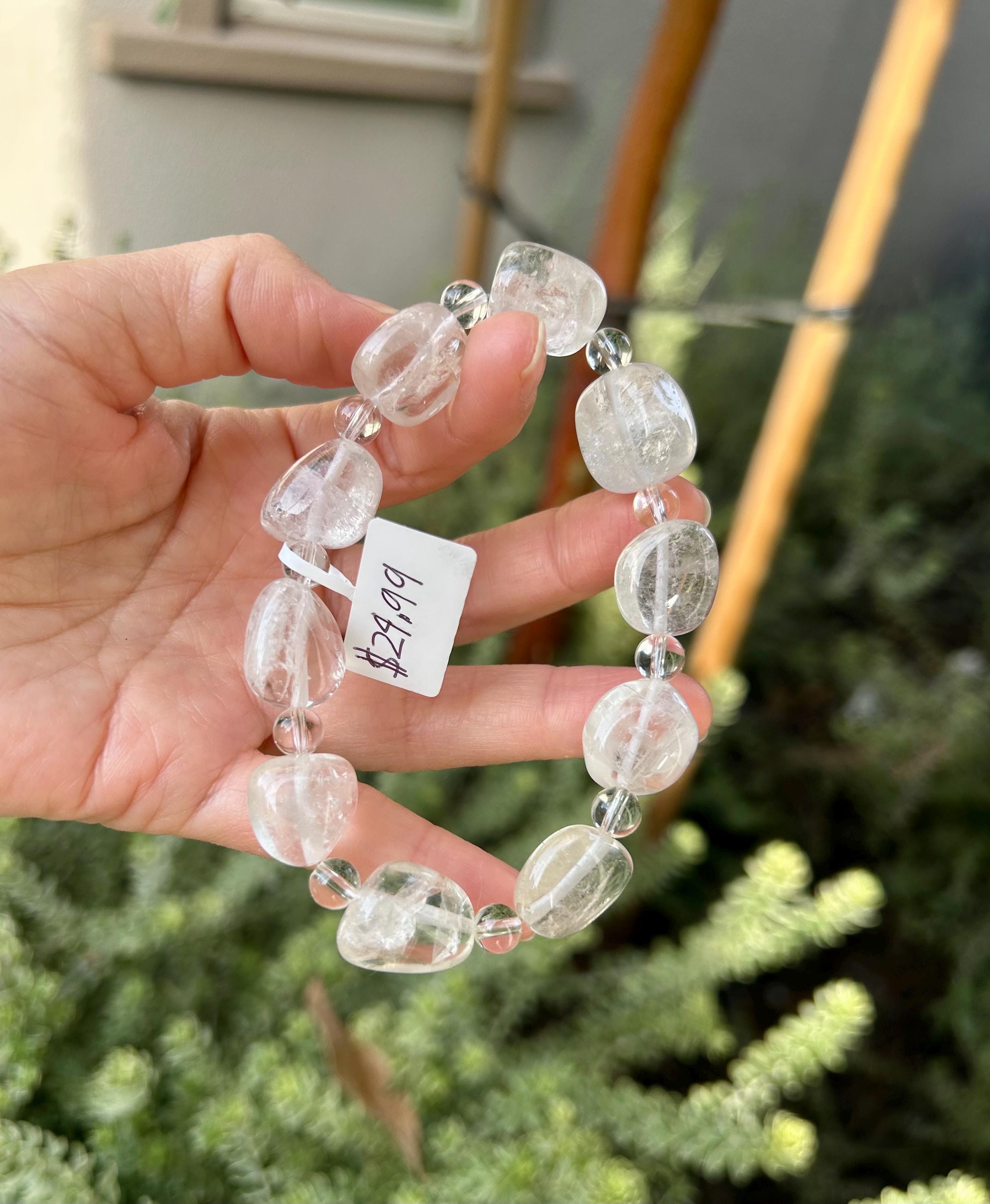 Clear Quartz Crystal Nugget Bracelet - Natural Stone Jewelry, fits up to 17.5cm wrist (26-033)