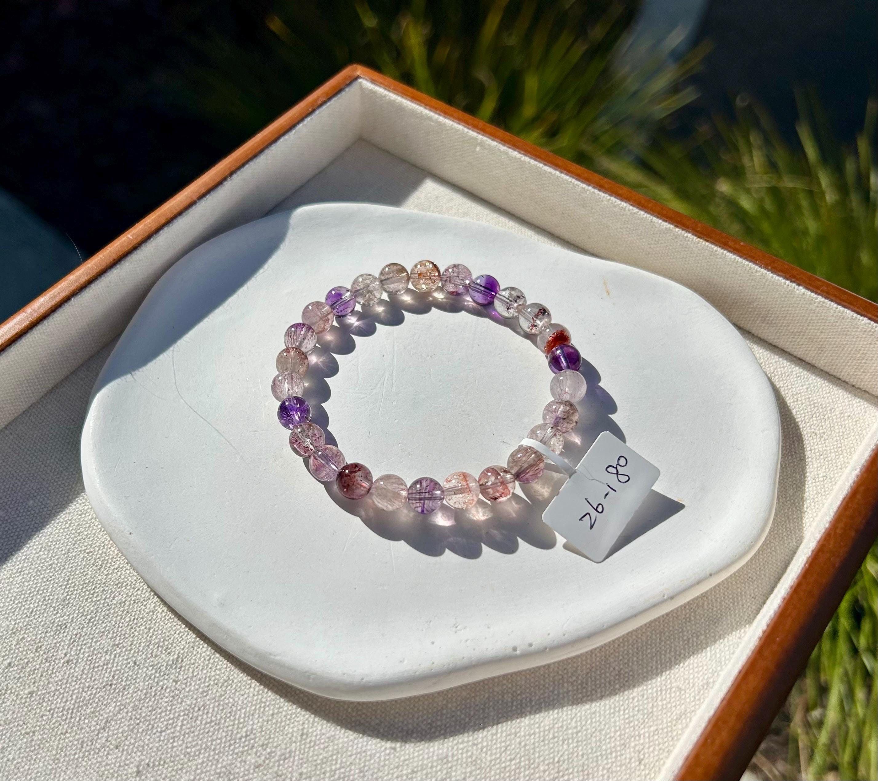 Super Seven Beads Bracelet: Rare Pattern Crystal Healing Jewelry, fits up to 17cm wrist (26-180)