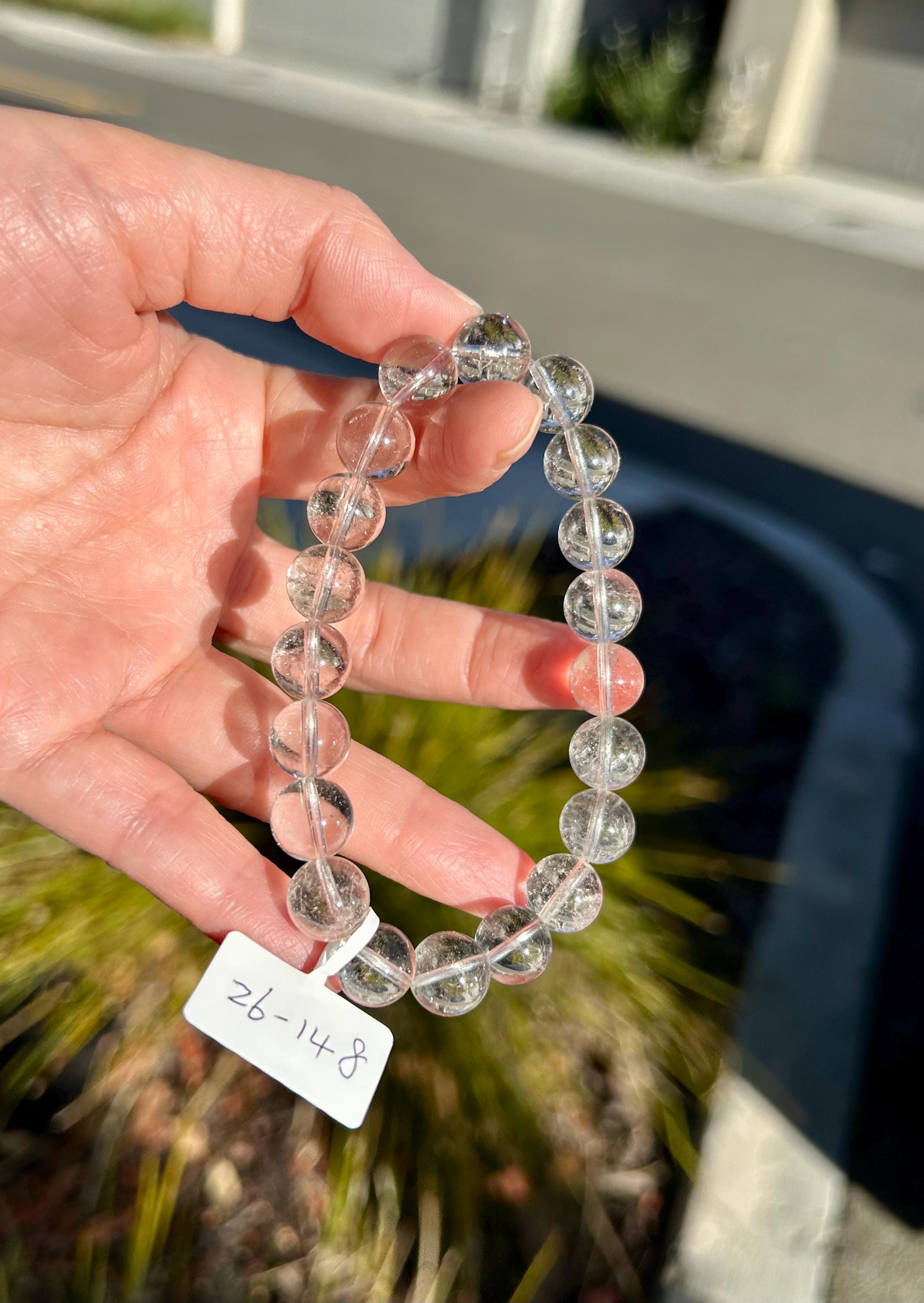 Clean Clear Quartz Crystal Round Beads Bracelet, 10mm clear quartz beads, fits up to 17.5cm wrist (26-148)