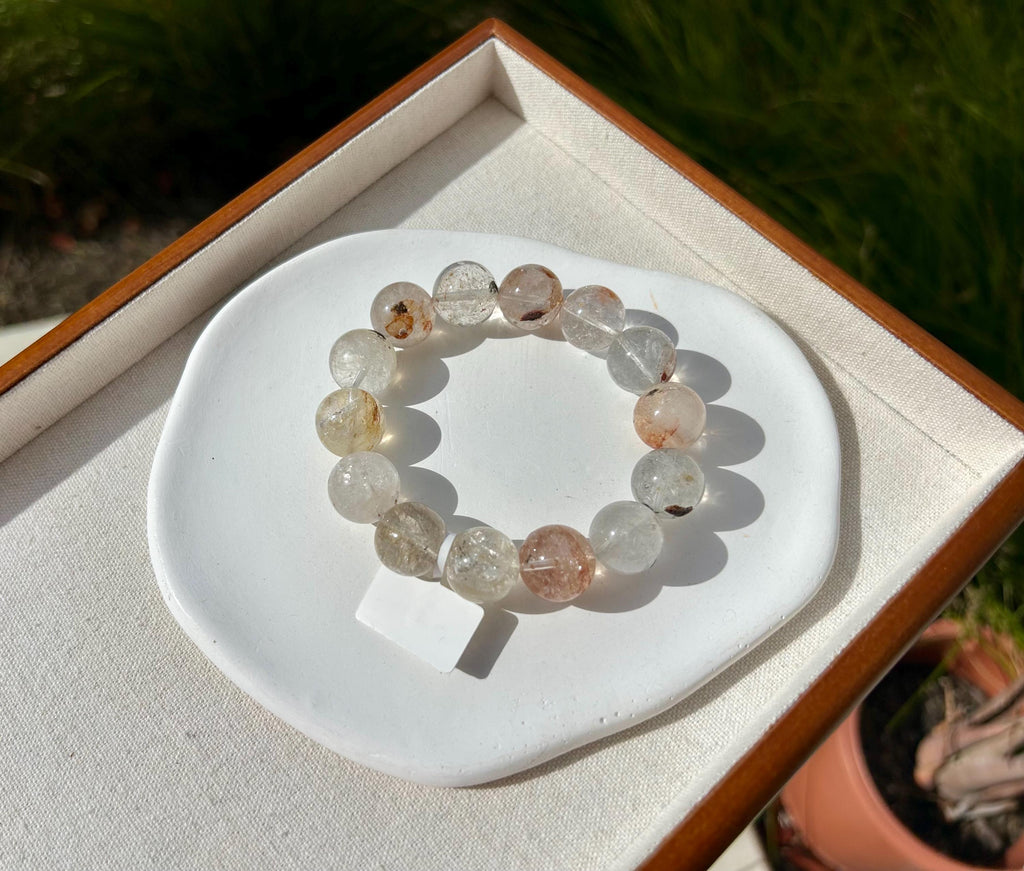 Healing Crystal, Herkimer Diamond Crystal beads Bracelet, Raw Golden Clay Quartz, 11.5mm beads, fits up to 17cm wrist (26-195)