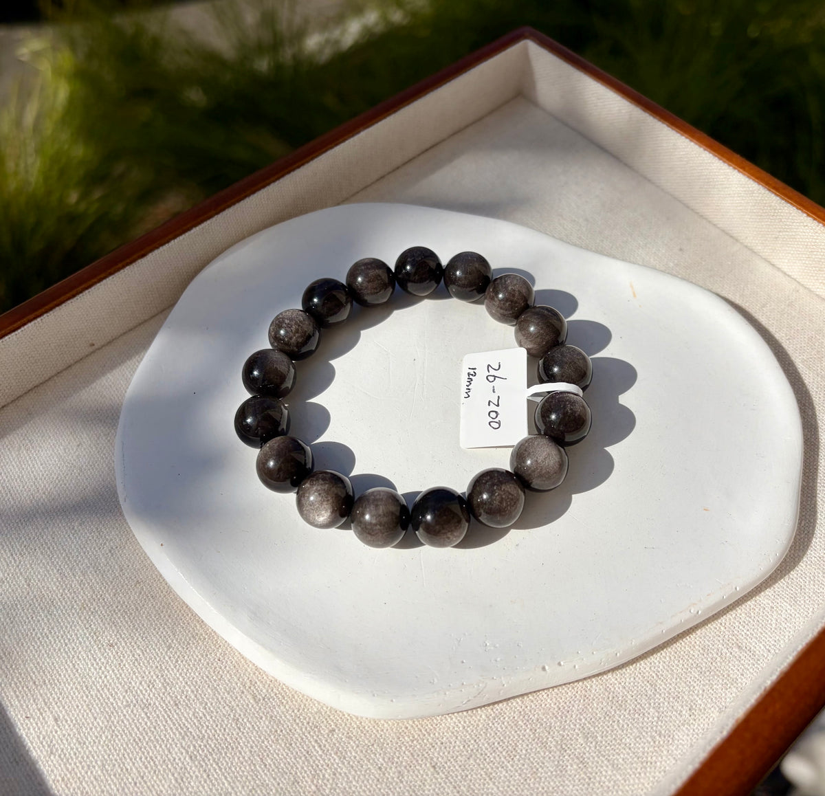 Chunky Silver Obsidian Bead Bracelet: Stretchy Gemstone Jewelry, 12mm beads, (26-200)