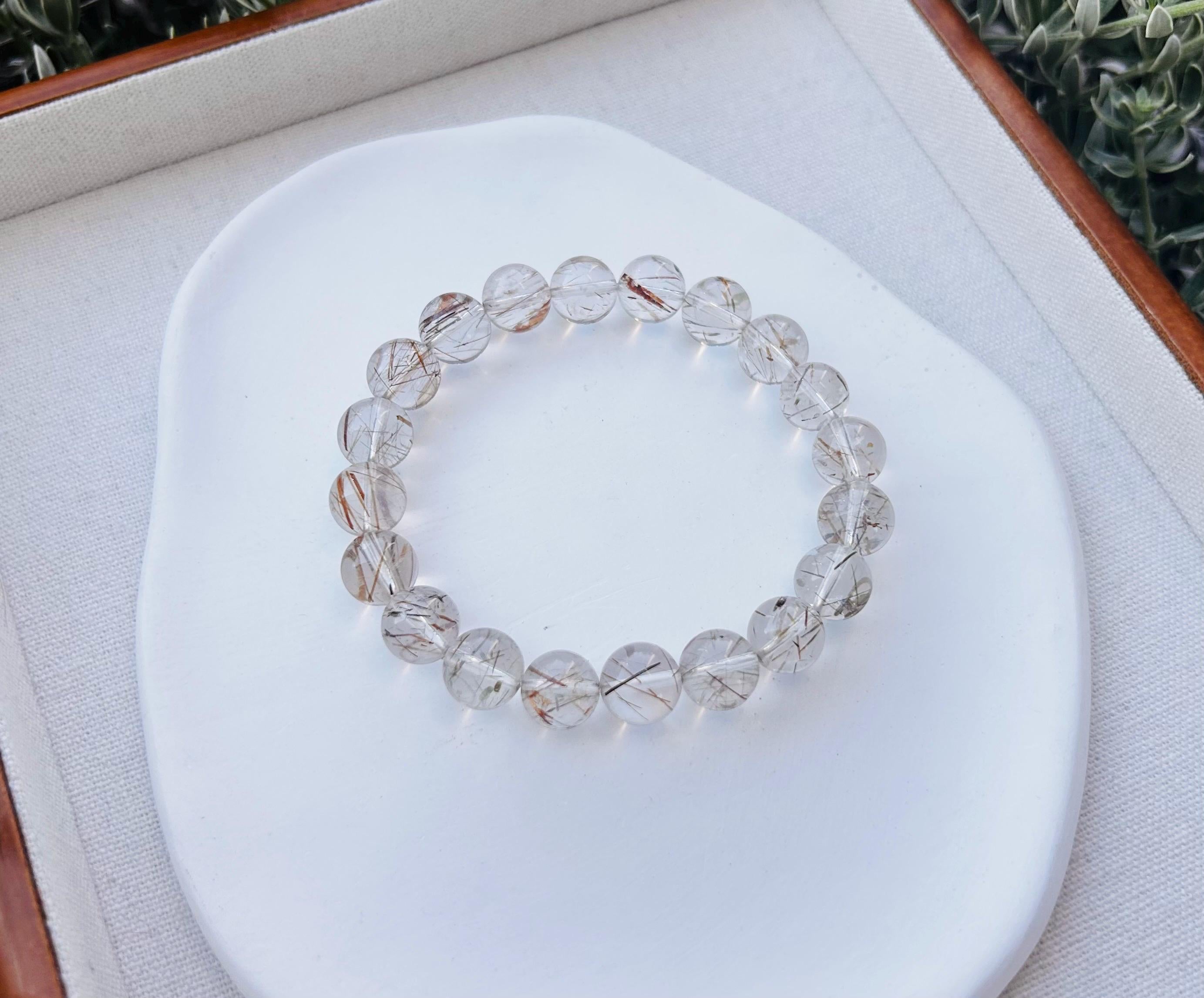 Black Gold Rutilated Quartz Bead Bracelet: Chunky Stone, 10mm (Fits 17cm Wrist) (25-108)