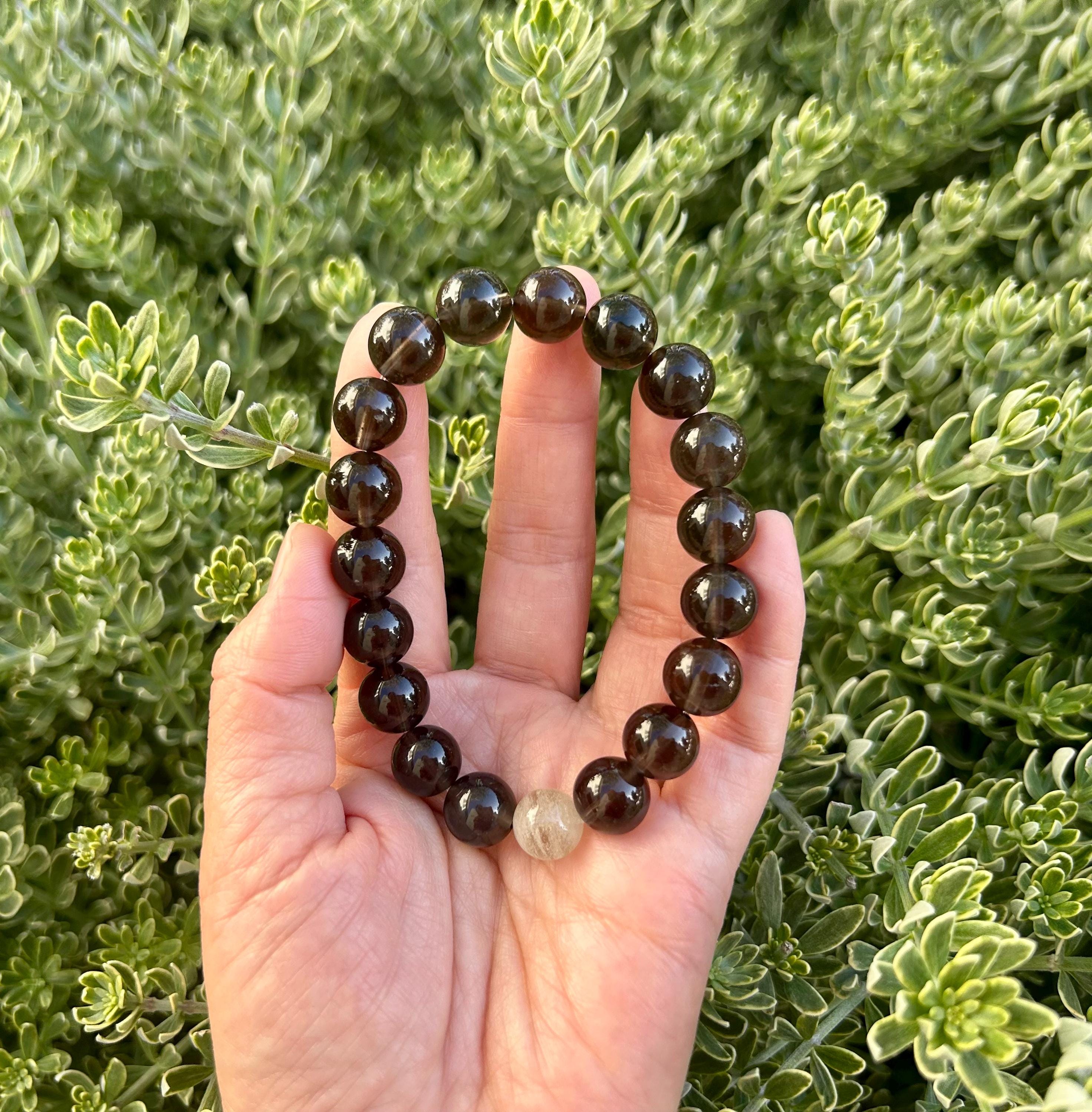 Natural Cintamani Saffordite Tektite Beads Stretchy Bracelet with one libyan bead, Wishing Stone, 11mm Beads, Fits up to 17.3cm (26-122)