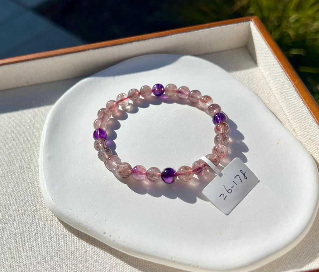 Super Seven Beads Bracelet: Rare Pattern Crystal Healing Jewelry, fits up to 17.5cm wrist (26-178)
