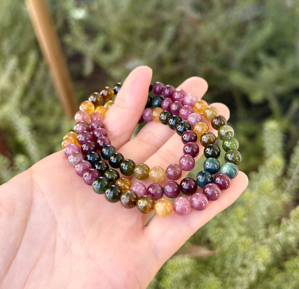 3-lap Rainbow Tourmaline Bracelet, Natural old mine Tourmaline bracelet, Genuine Tourmaline (GH-025)