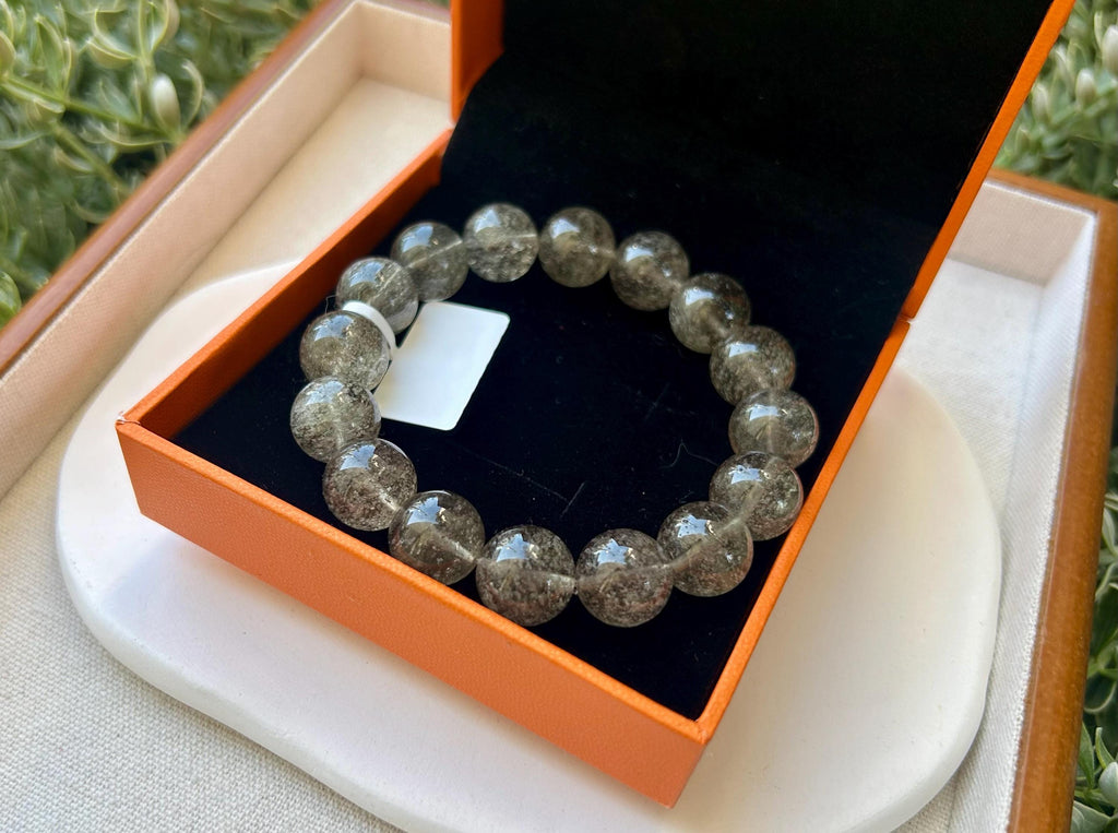 Healing Crystal, Purple Gray Chunky Libyan Desert Glass Bracelet, natural Tektite 13mm+ beads, Fits up to 16.8cm wrist (GH-036)