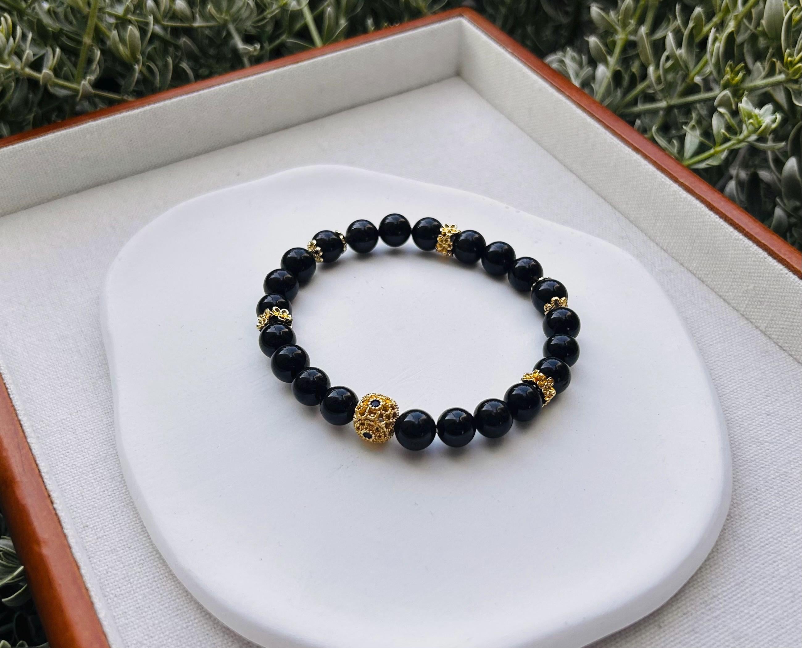 Natural Genuine black tourmaline crystal beads bracelet (25-129) Fits up to 17cm wrist