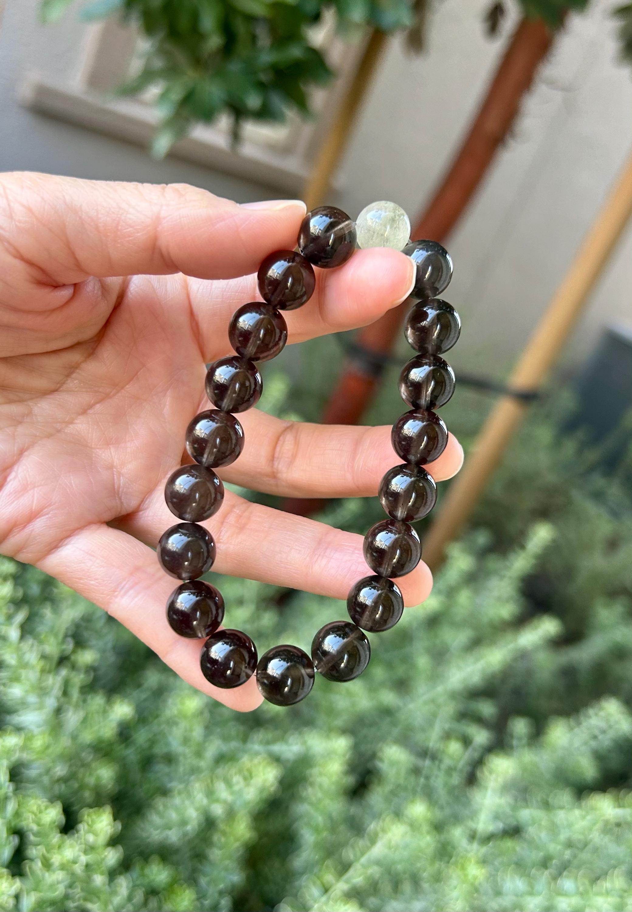 Natural Cintamani Saffordite Tektite Beads Stretchy Bracelet with one libyan bead, Wishing Stone, 11mm Beads, Fits up to 17.3cm (26-122)