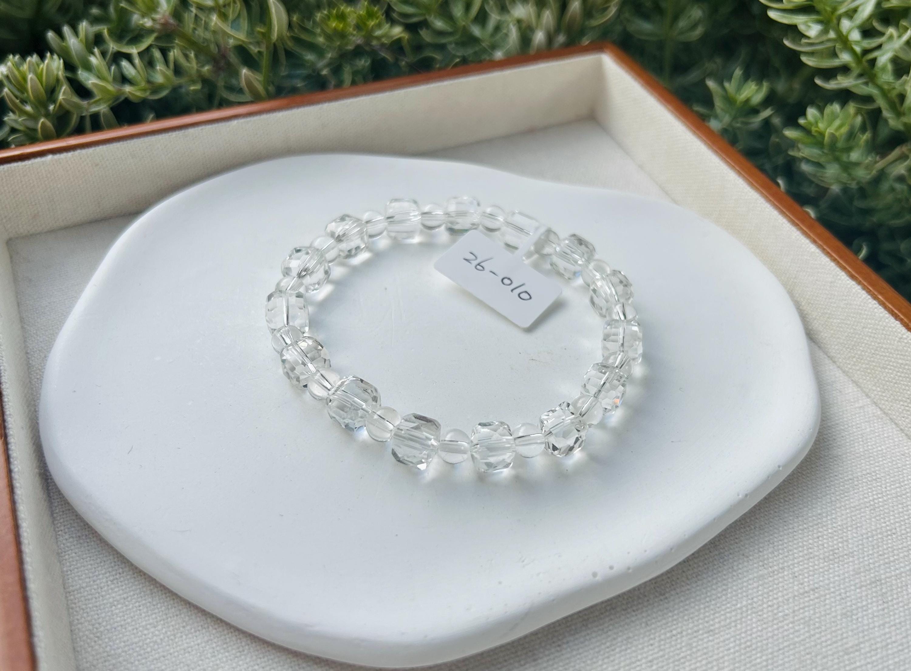 High quality natural clear quartz square beads bracelet, fits up to 18cm (26-076)