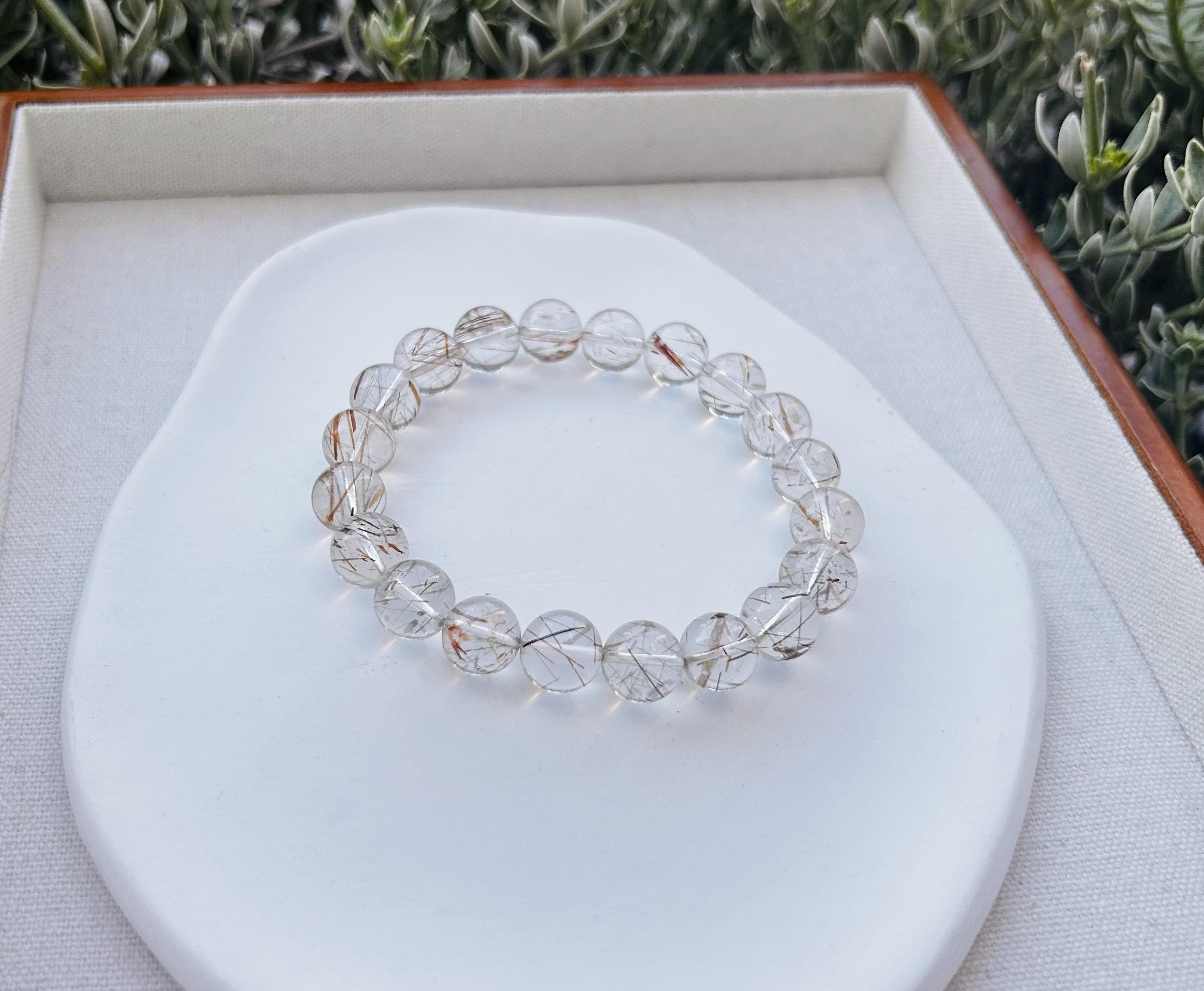 Black Gold Rutilated Quartz Bead Bracelet: Chunky Stone, 10mm (Fits 17cm Wrist) (25-108)