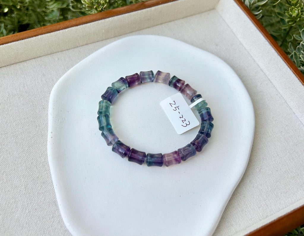 Icy Cylinder Fluorite Bracelet with Amethyst Accent - fits up to 17cm wrist (25-223)