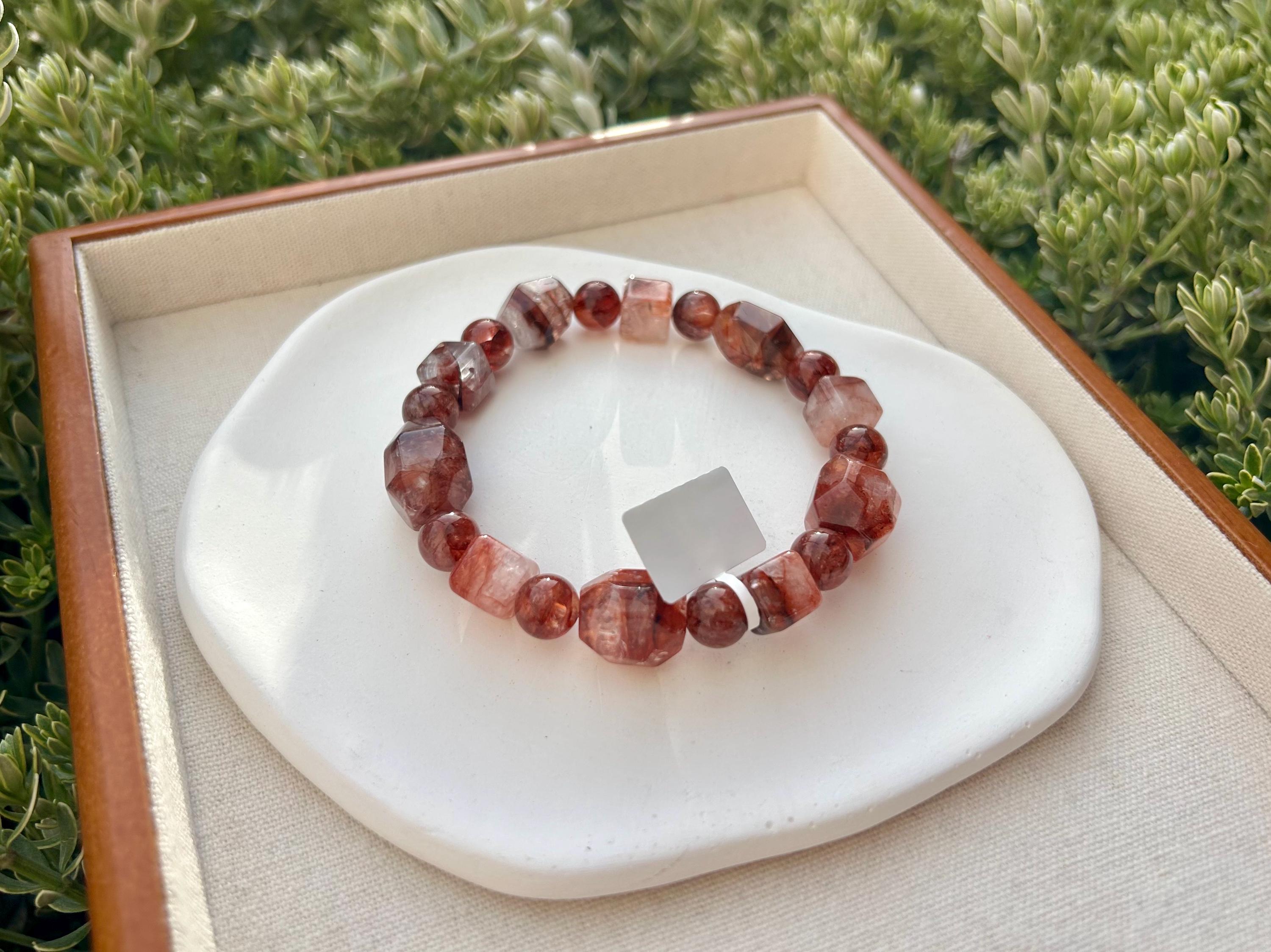 Fits up to 19cm wrist, Chunky dry rose color Hematite Quartz Bead Bracelet (25-230)