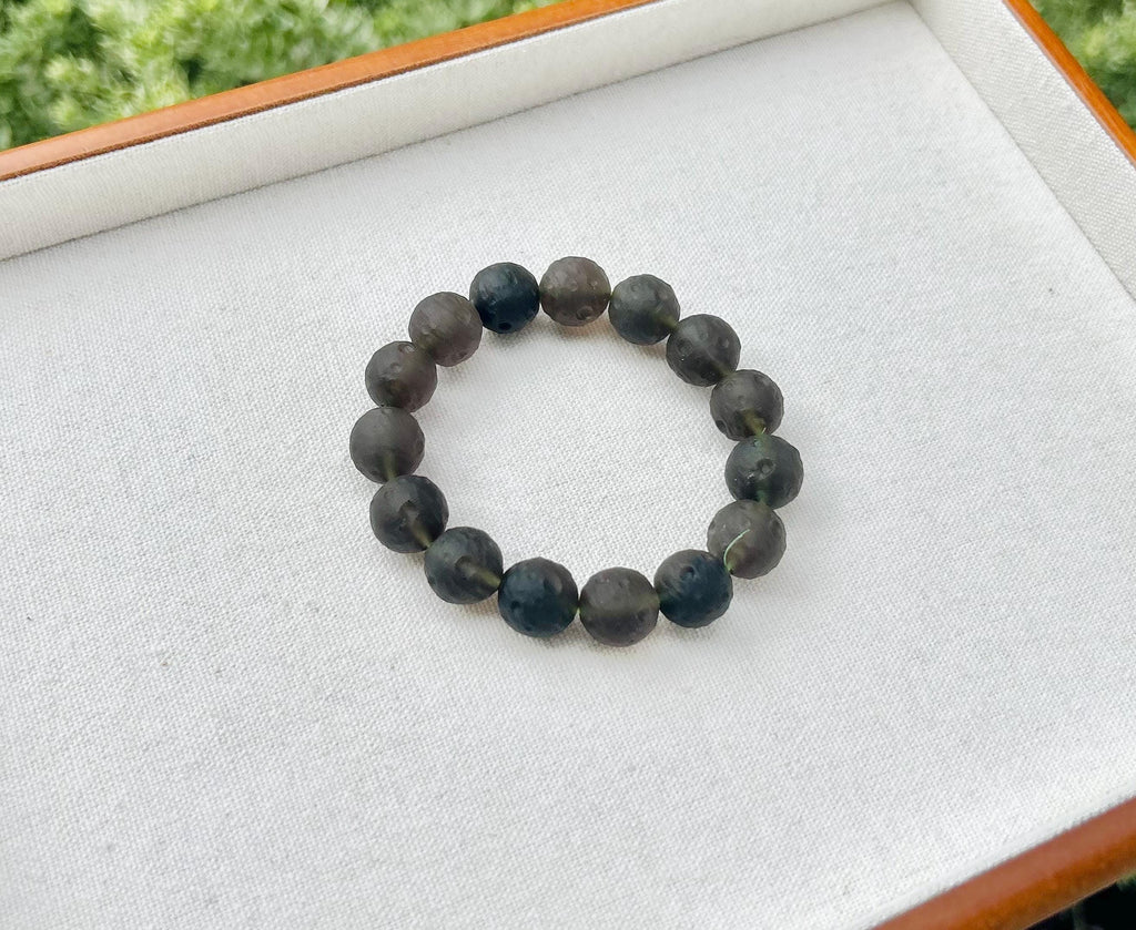Rare seen Transparent Obsidian Beads Bracelet, Natural Black Obsidian, Genuine Crystal Bracelet, Stretchy Beads Bracelet