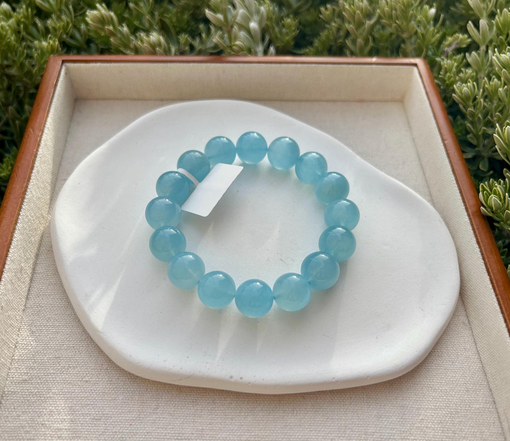 Chunky Aquamarine Quartz Bead Bracelet: Natural Gemstone, Stress Relief, (25-219)