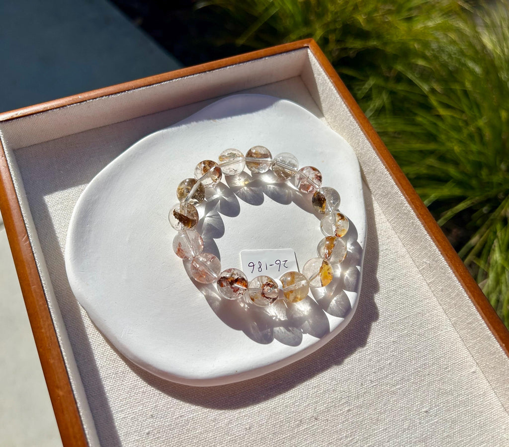 Healing Crystal, Herkimer Diamond Crystal Bracelet: High Frequency Healing Gemstone, 13mm beads, Fits up to 17cm wrist,  (26-186)