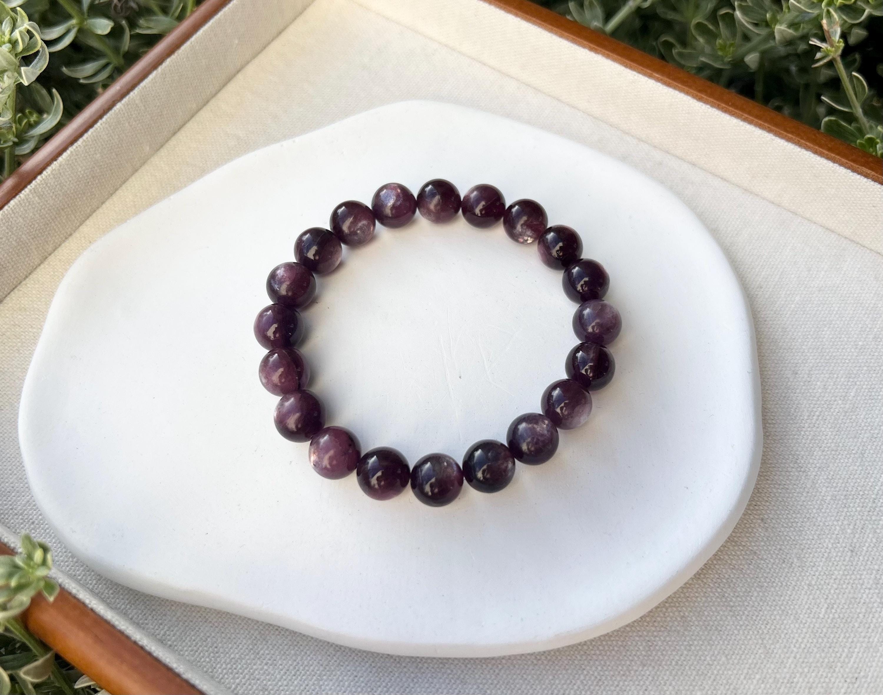 Purple Lepidolite Gemstone Bracelet: Healing Stone Jewelry, 10mm Beads, Fits up to 17cm wrist（25-154)