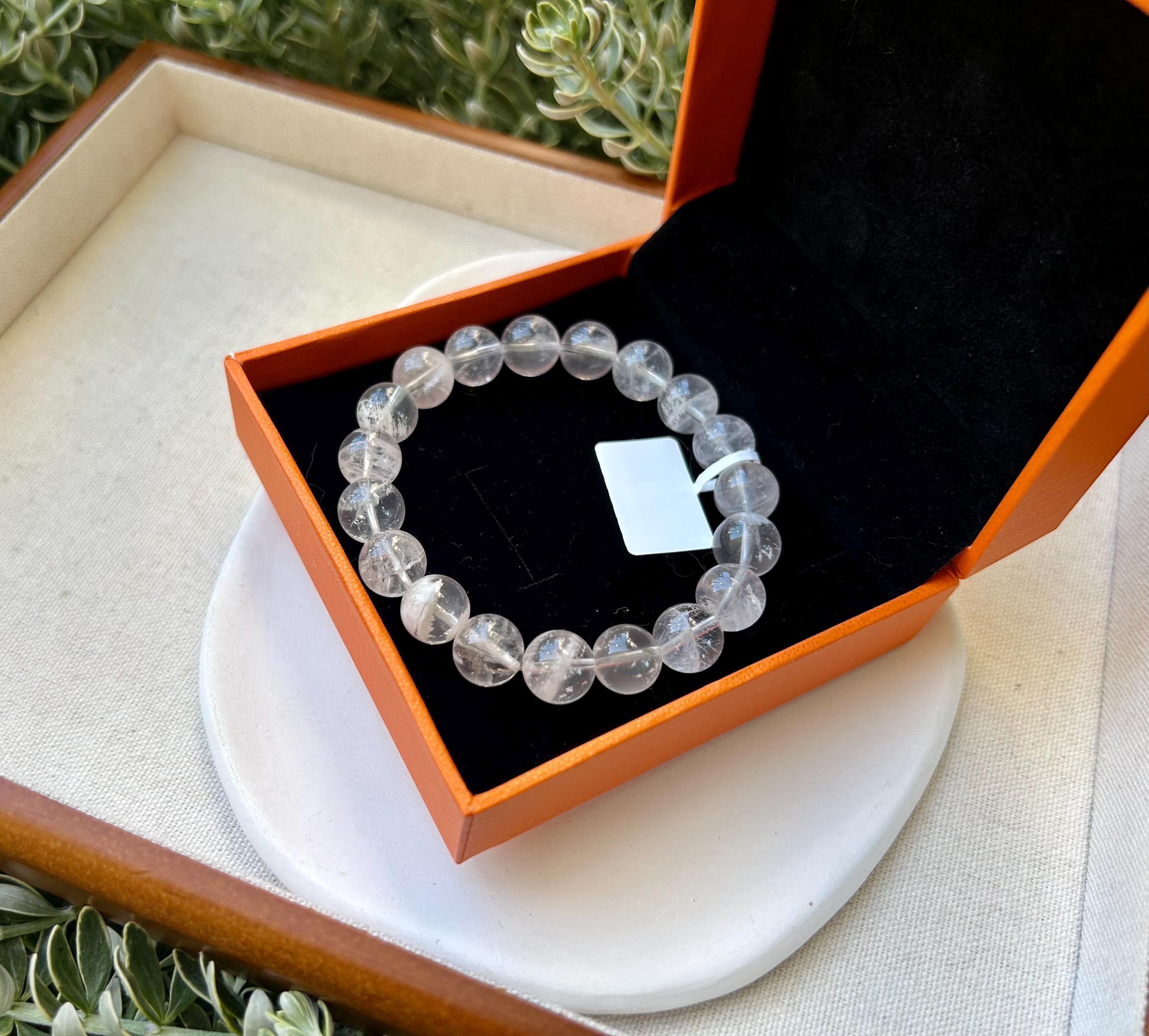 Natural Clear Quartz with white phantom Crystal bracelet, 10mm beads, fits up to 16.5cm (26-117)
