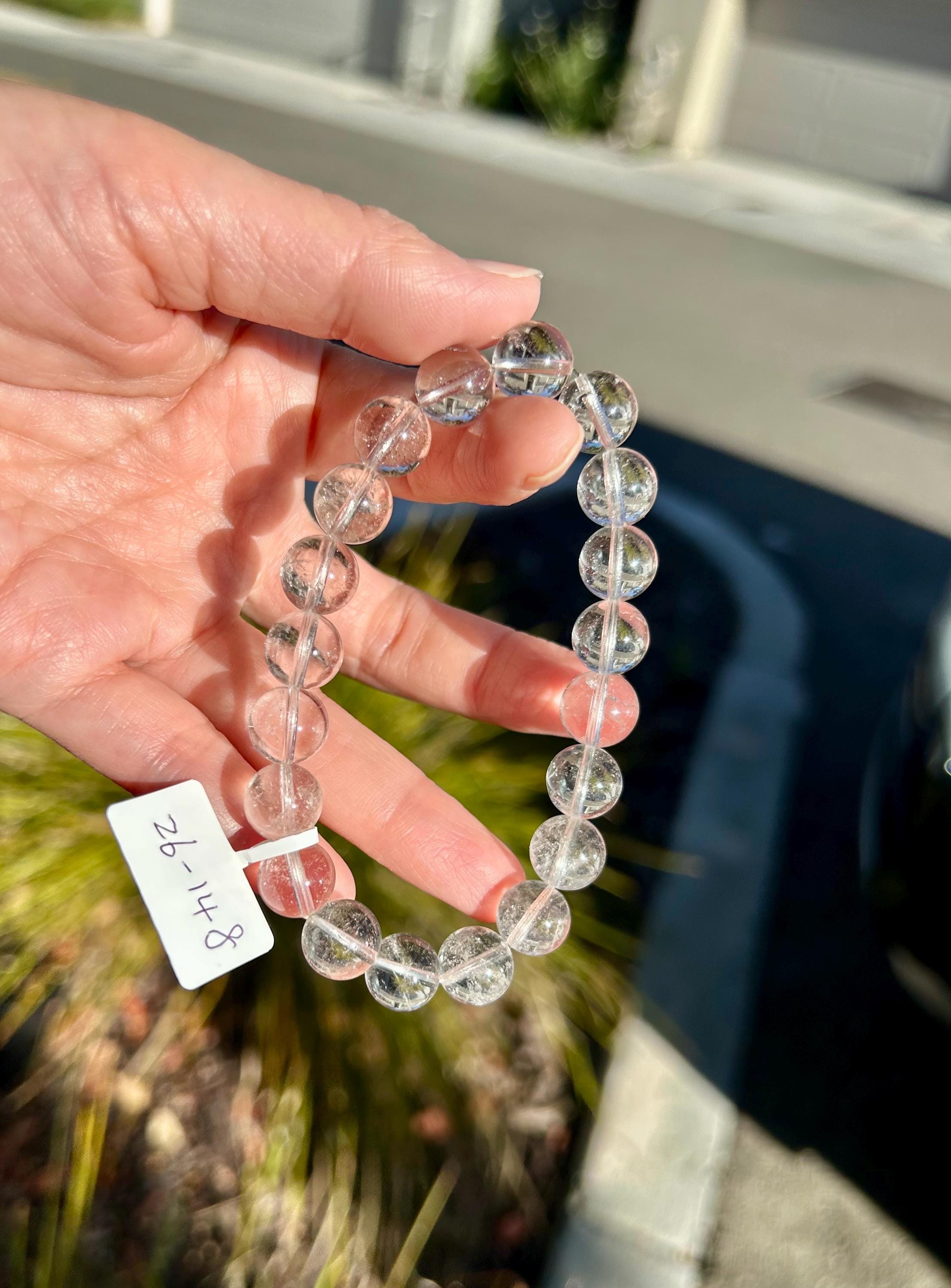 Clean Clear Quartz Crystal Round Beads Bracelet, 10mm clear quartz beads, fits up to 17.5cm wrist (26-148)