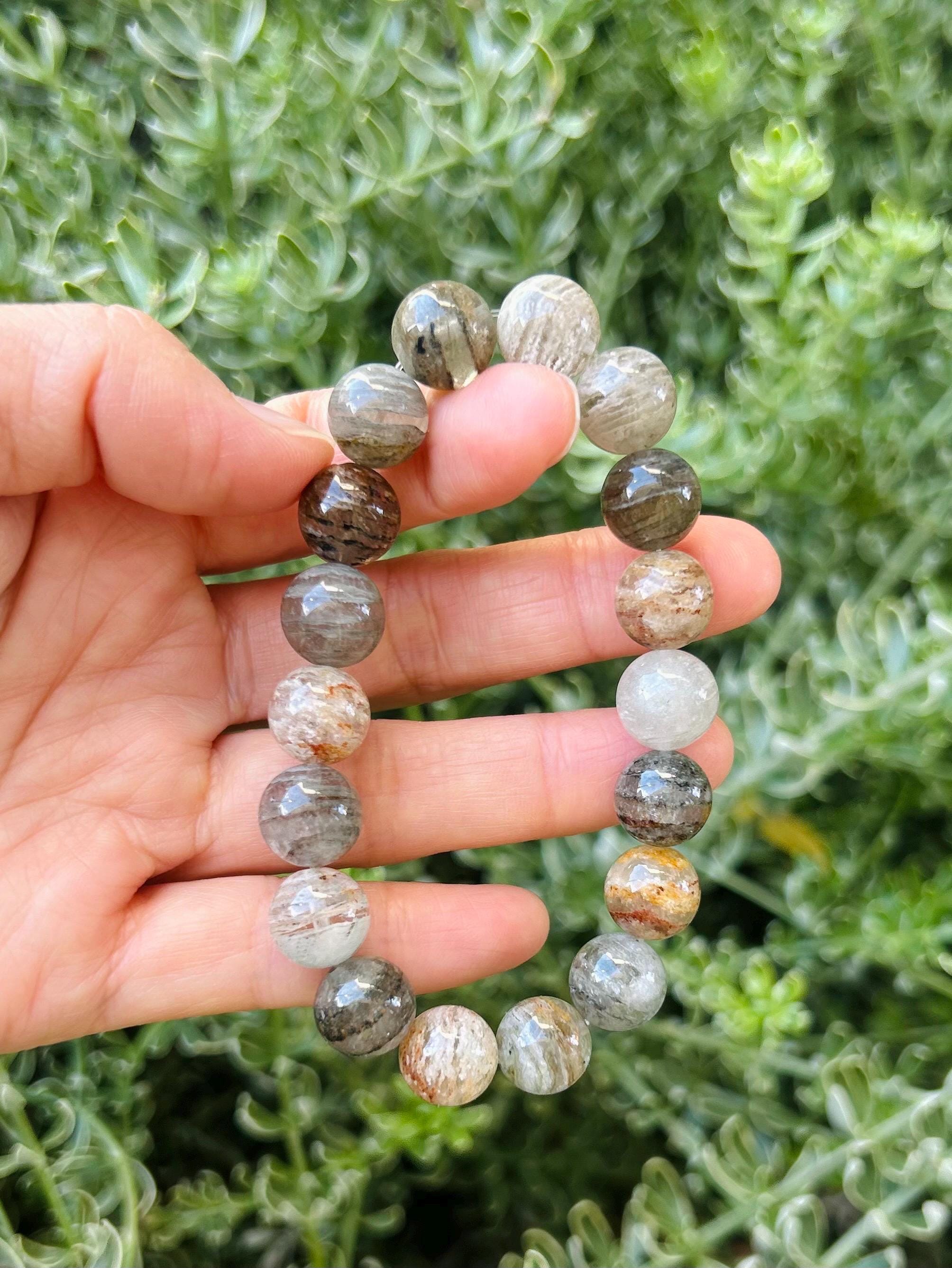 Layered Phantom Quartz Crystal Bead Bracelet - Rare Gemstone, Fits up to 16.3cm wrist (25-091）