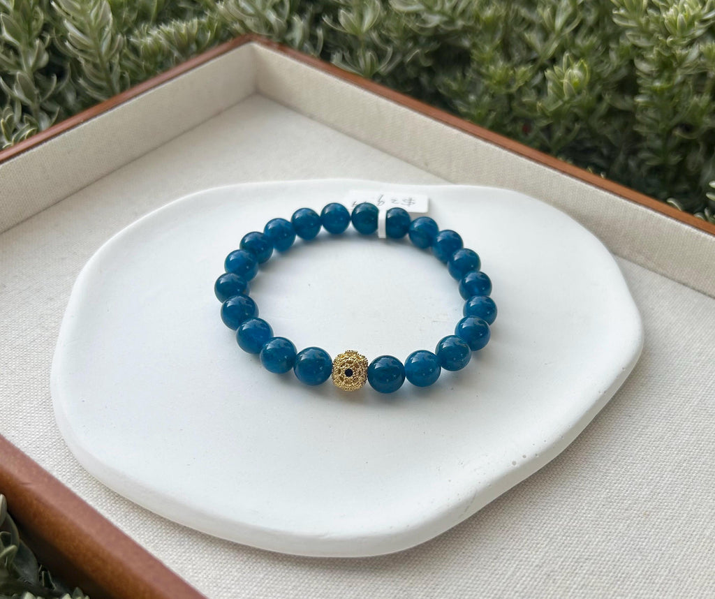 Nature Blue Apatite Bracelet Beads Bracelet, Fits up to 17cm wrist (26-031), Great Gift