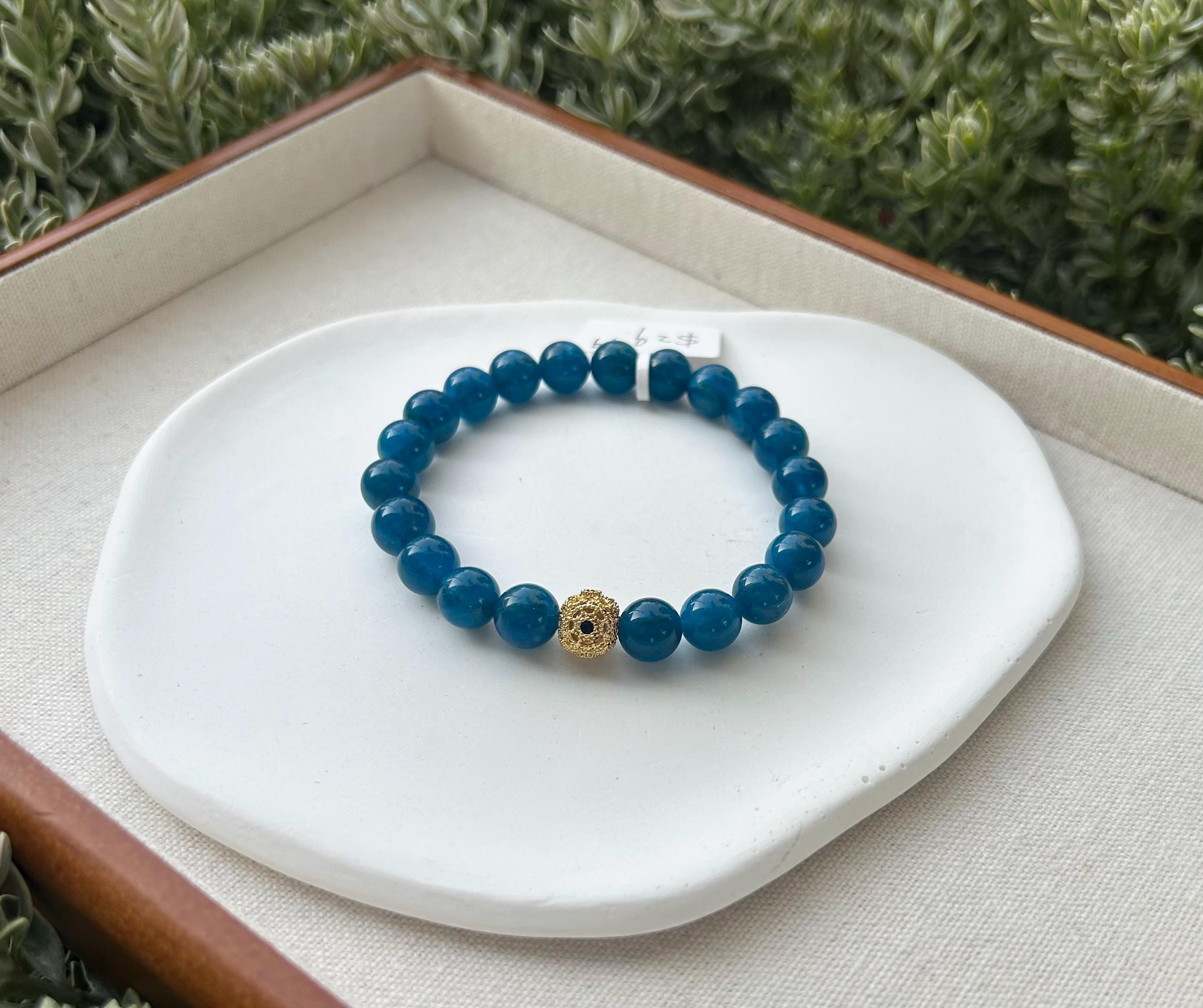 Nature Blue Apatite Bracelet Beads Bracelet, Fits up to 17cm wrist (26-031), Great Gift