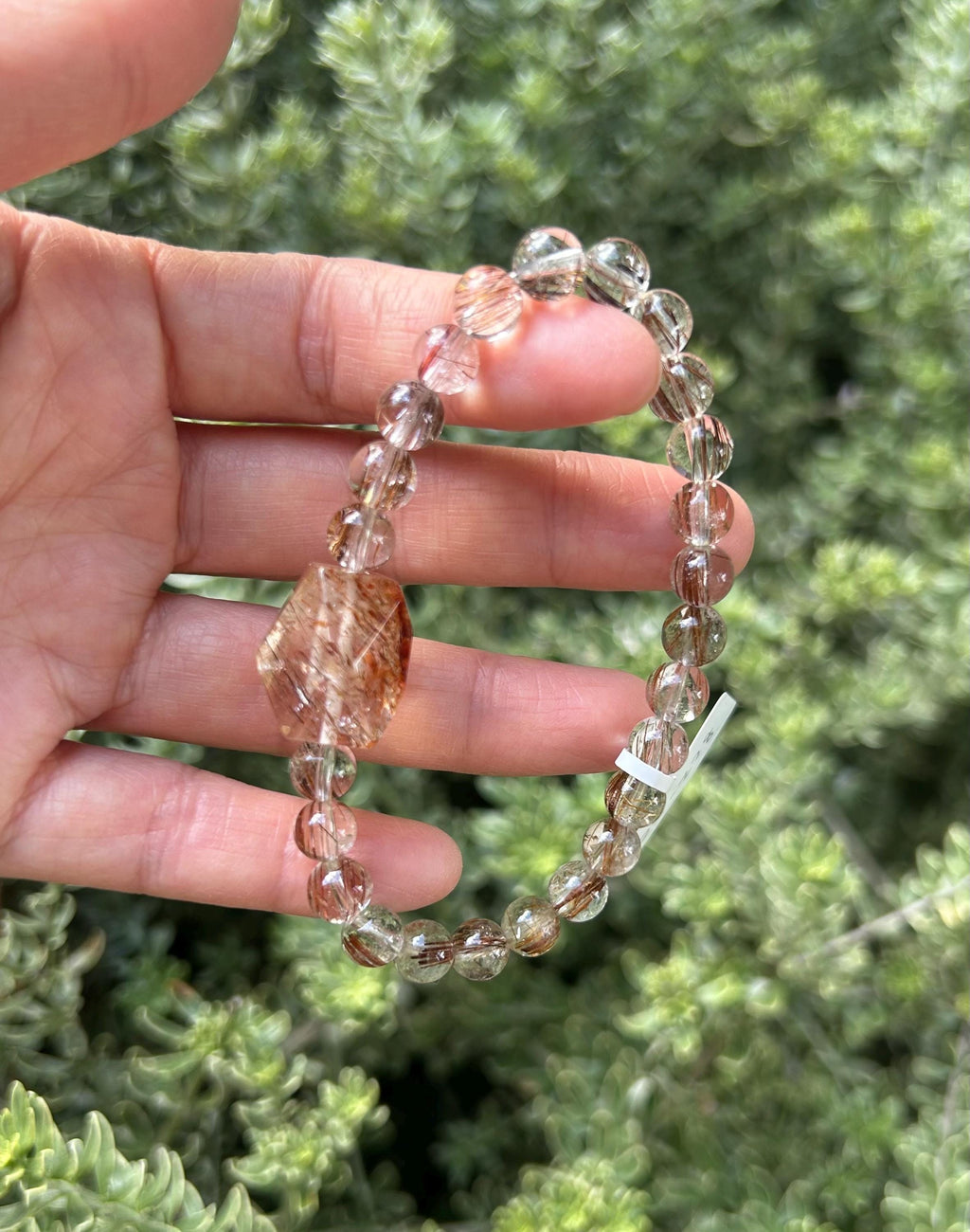 Black Gold Rutile Quartz Crystal round Bead Bracelet, with one chunky nugget, Fits up to 16cm wrist (25-228)