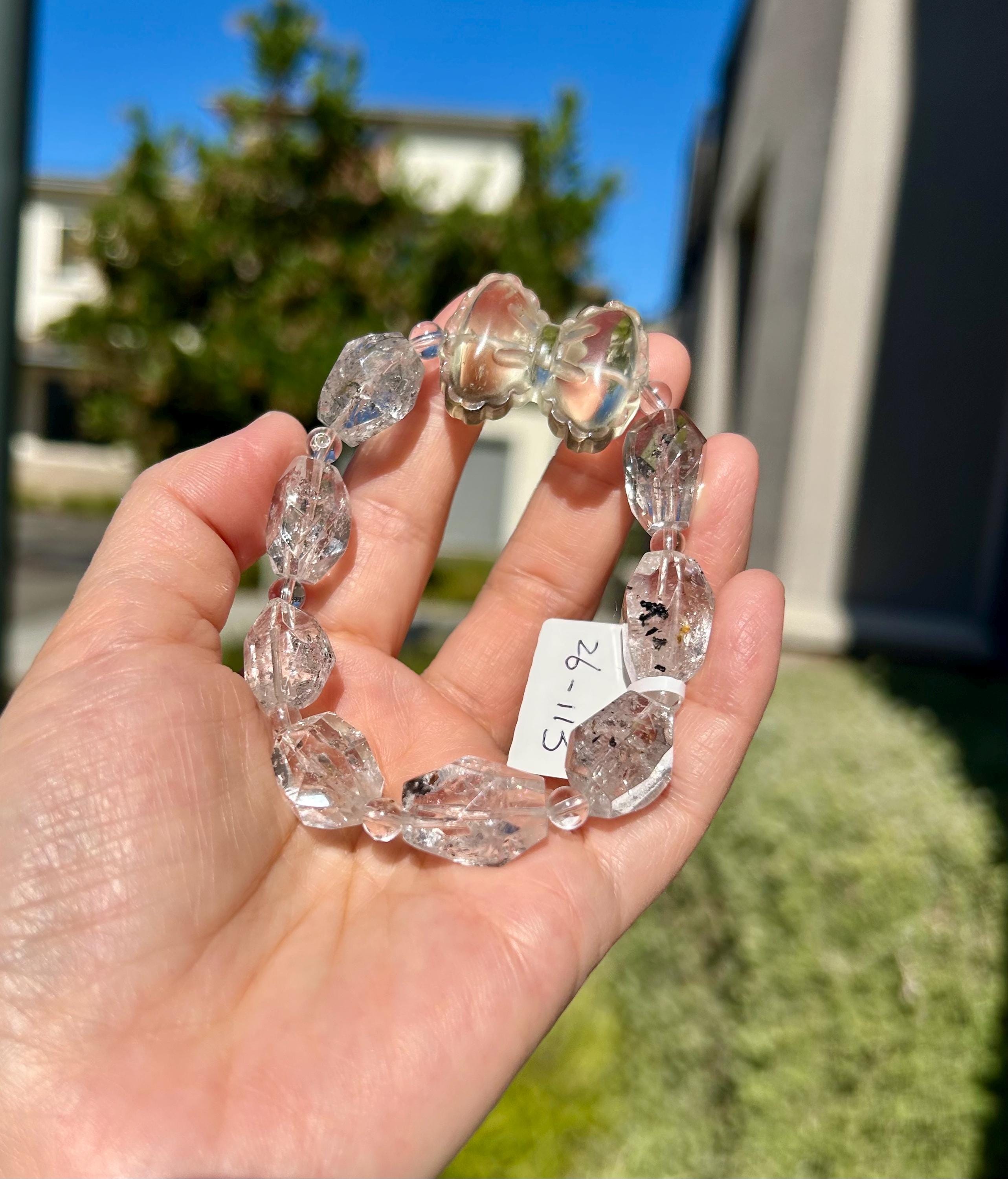 High-Quality Herkimer Diamond Faceted Nugget Bead Bracelet, fits up to 16.5cm wrist (26-113)